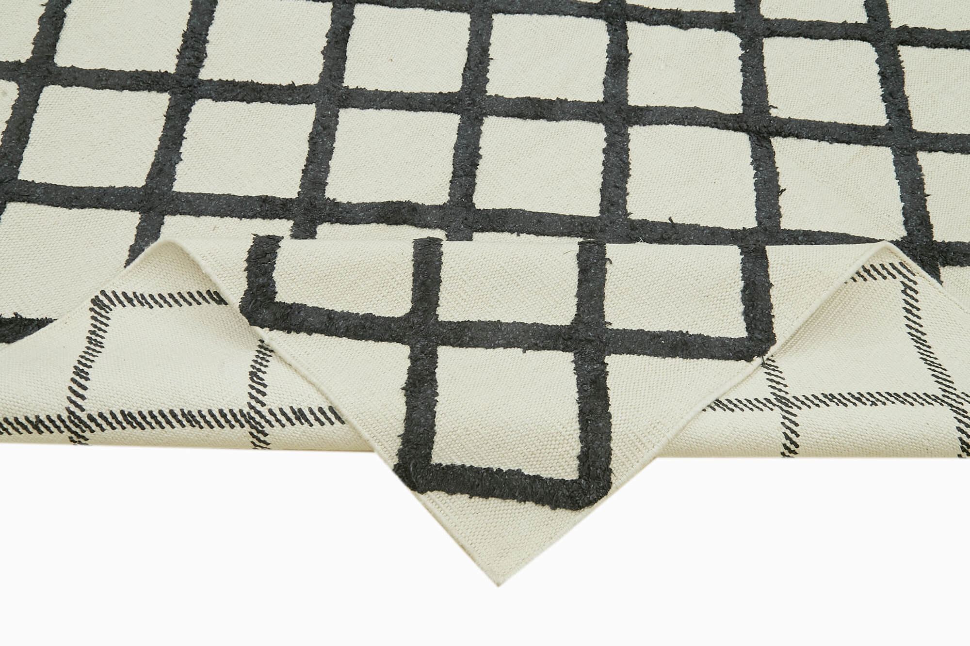 Handmade Wool Cotton Rug - Beige Geometric Area Rug | Durable Woven Carpet