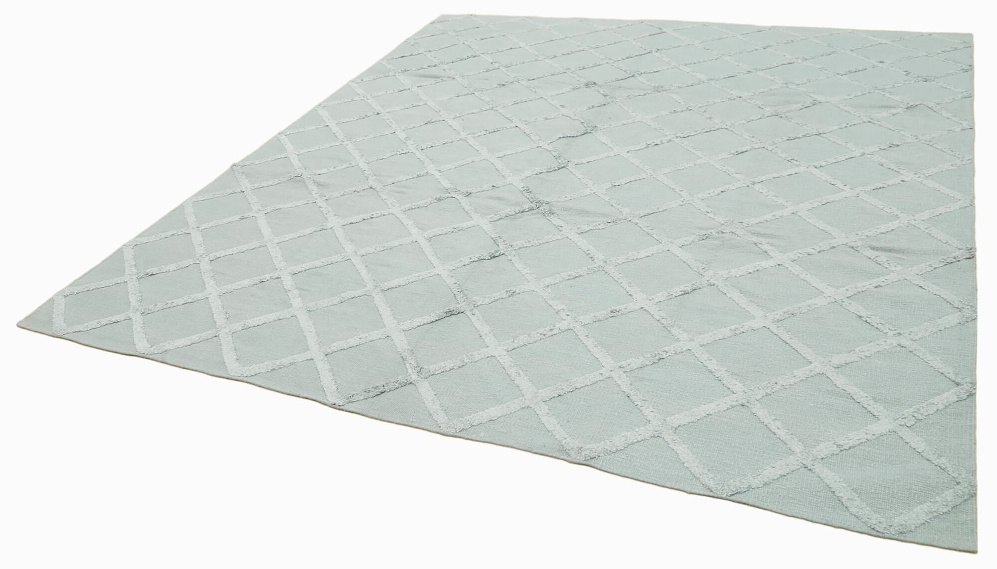 Handmade Wool Cotton Rug - Blue Geometric Area Rug with Soft Wool Texture, Durable Cotton Weave