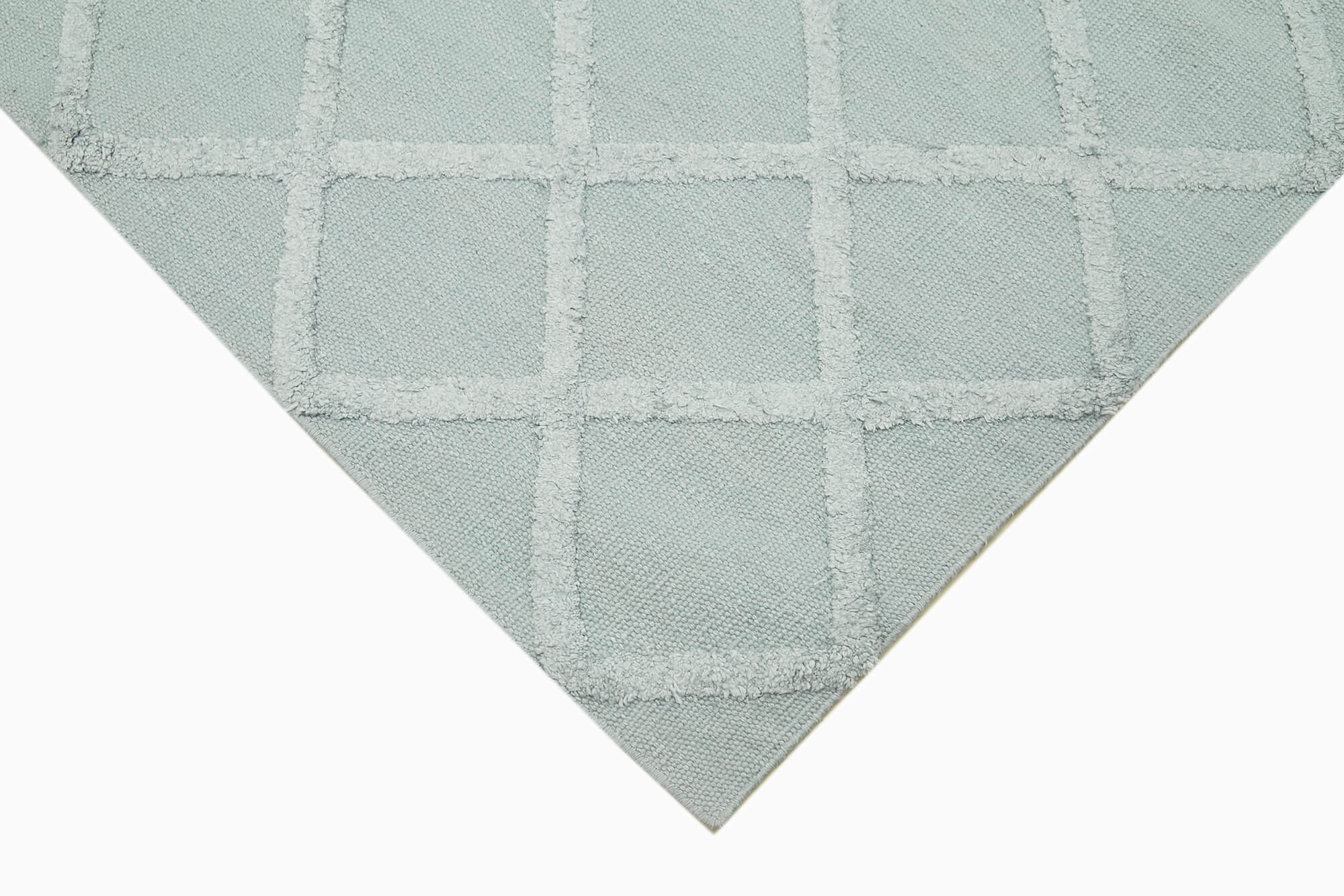 Handmade Wool Cotton Rug - Blue Geometric Area Rug with Soft Wool Texture, Durable Cotton Weave