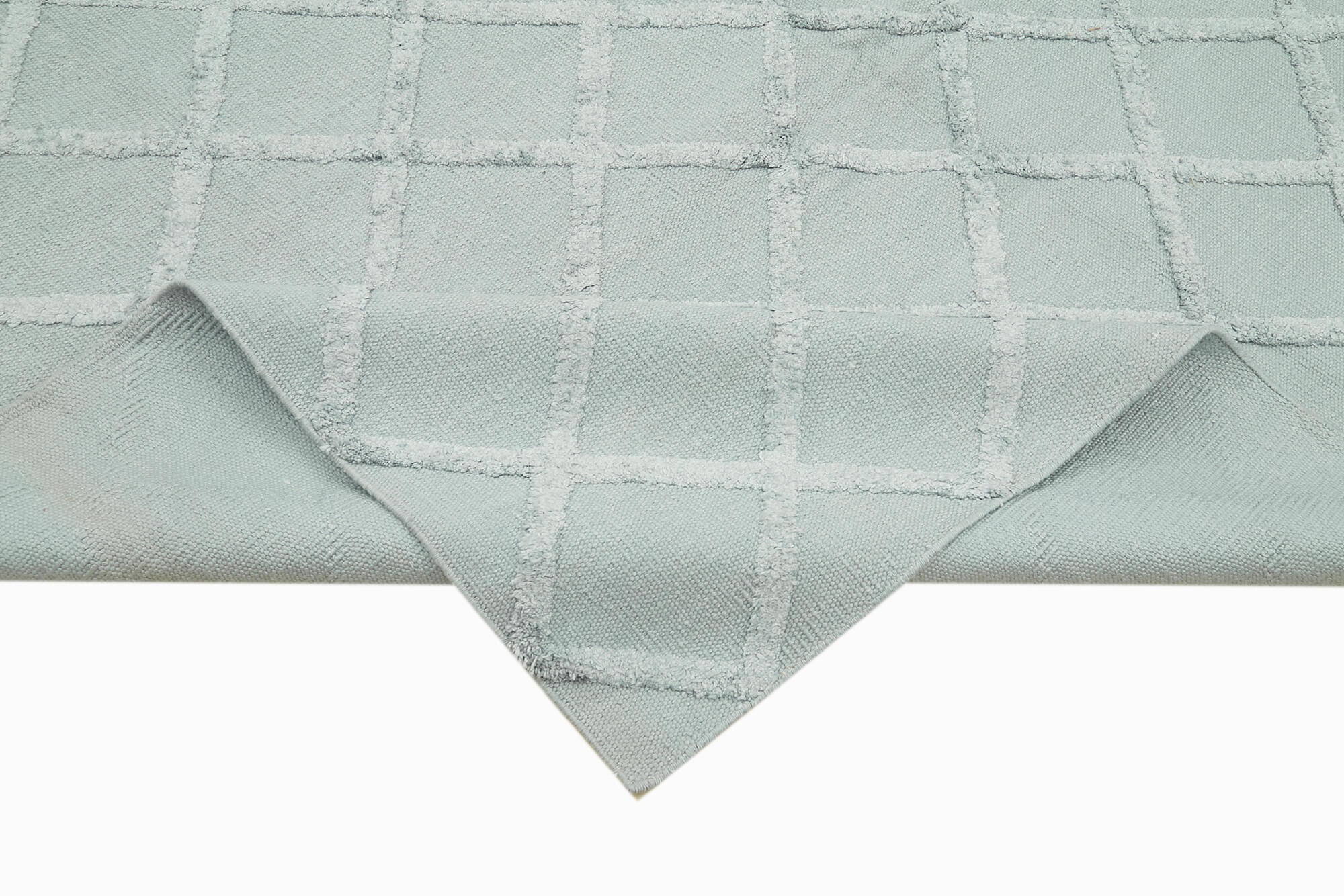 Handmade Wool Cotton Rug - Blue Geometric Area Rug with Soft Wool Texture, Durable Cotton Weave