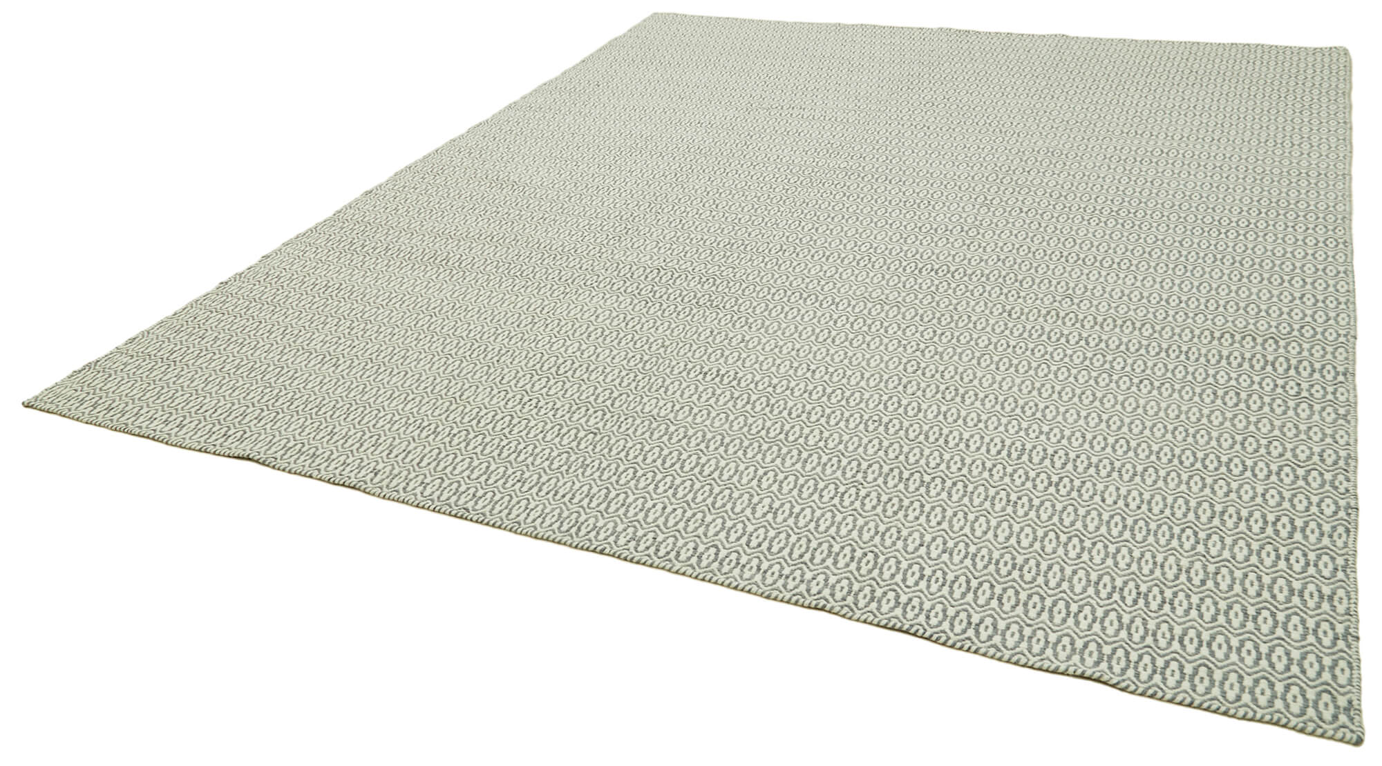 Handmade Wool Cotton Rug – Grey Geometric Area Rug | Durable Vintage Handwoven Carpet 9'x12'