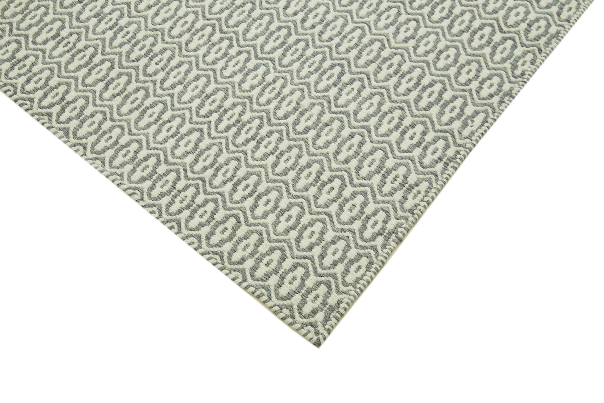 Handmade Wool Cotton Rug – Grey Geometric Area Rug | Durable Vintage Handwoven Carpet 9'x12'