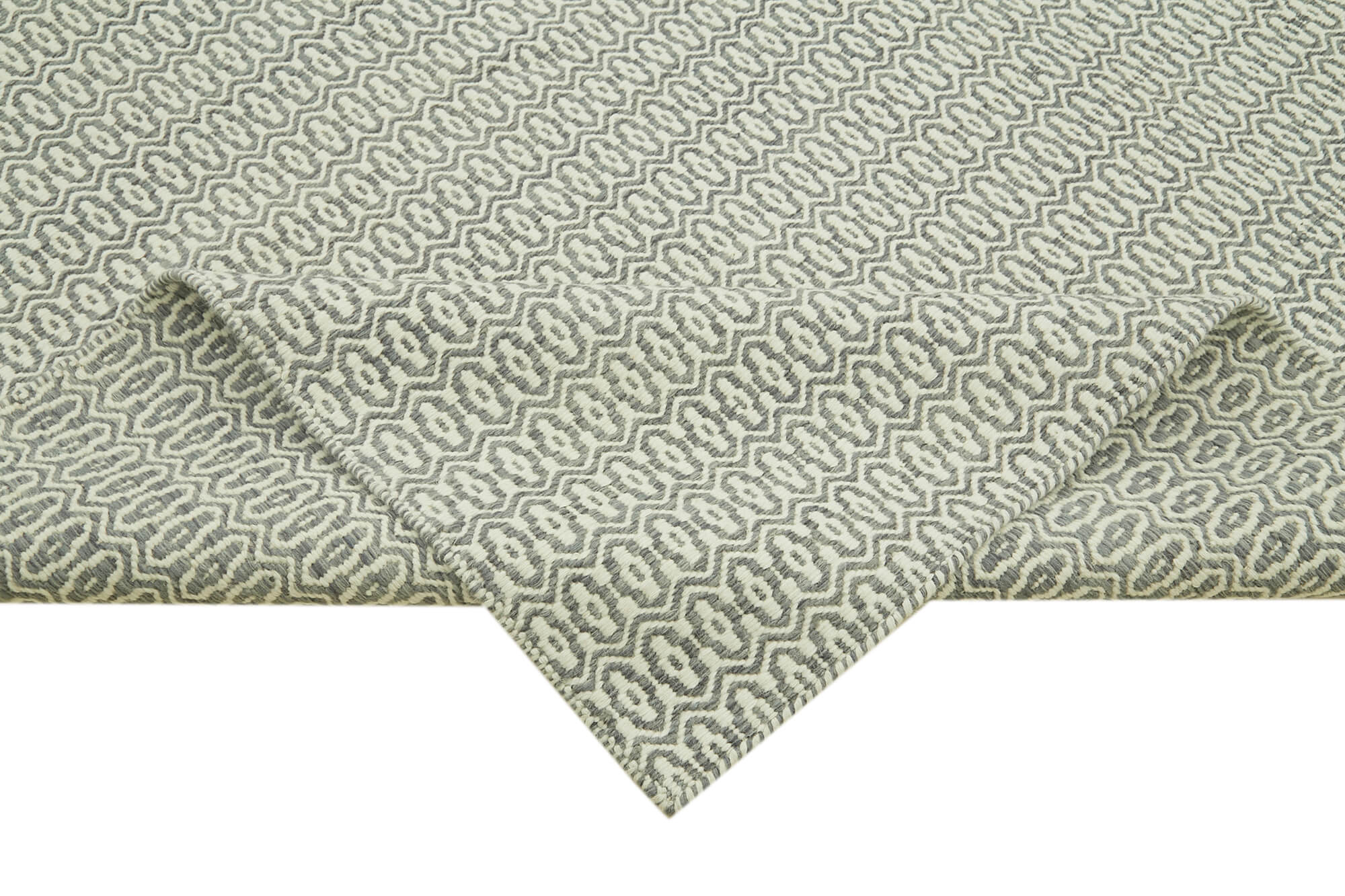 Handmade Wool Cotton Rug – Grey Geometric Area Rug | Durable Vintage Handwoven Carpet 9'x12'