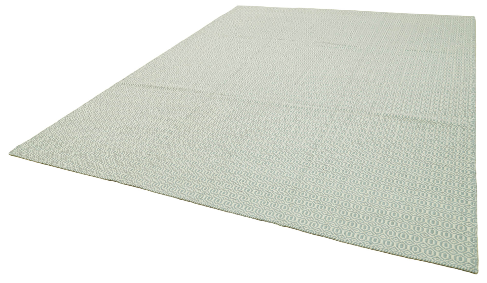 Handmade Wool Cotton Rug - Blue Geometric Area Rug 9x12, Soft Durable Carpet