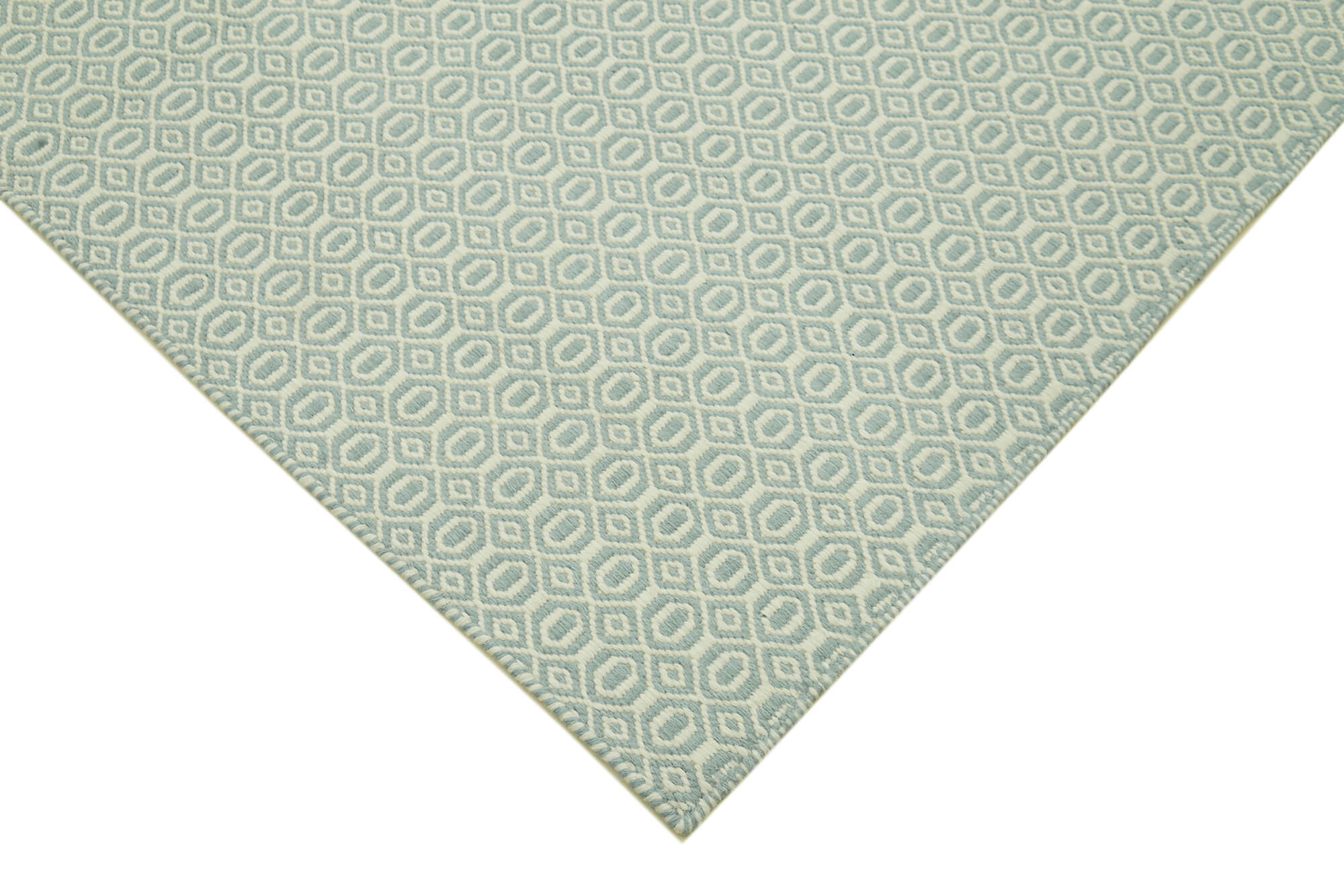 Handmade Wool Cotton Rug - Blue Geometric Area Rug 9x12, Soft Durable Carpet