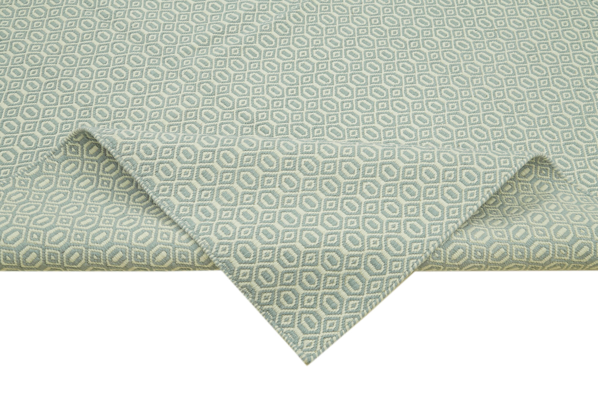 Handmade Wool Cotton Rug - Blue Geometric Area Rug 9x12, Soft Durable Carpet