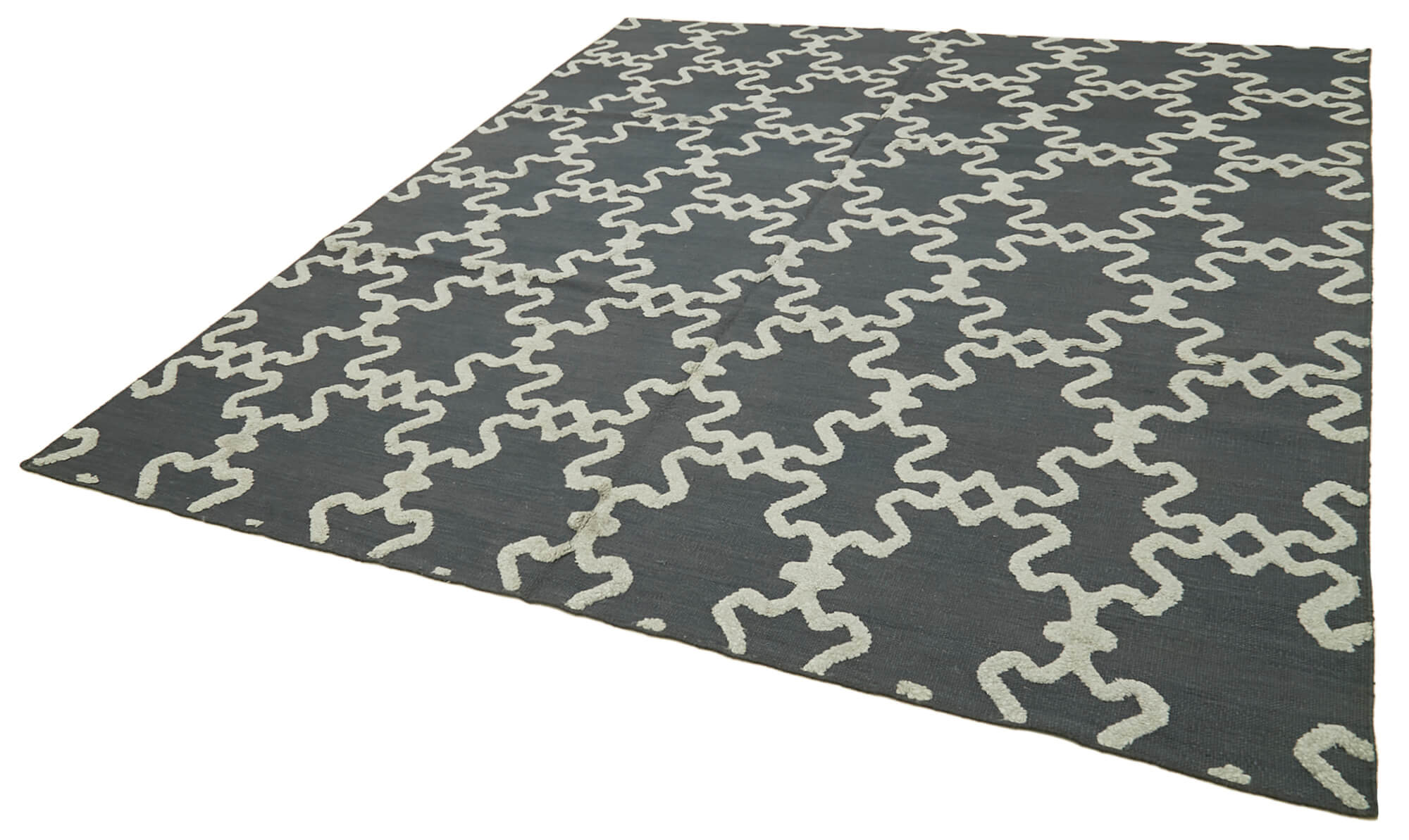 Handmade Wool Cotton Rug | Soft Wool Cotton Blend Grey Geometric Area Rug 8'0''x9'1''