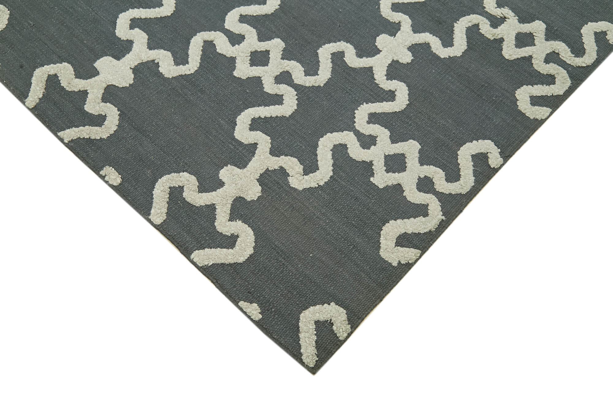 Handmade Wool Cotton Rug | Soft Wool Cotton Blend Grey Geometric Area Rug 8'0''x9'1''