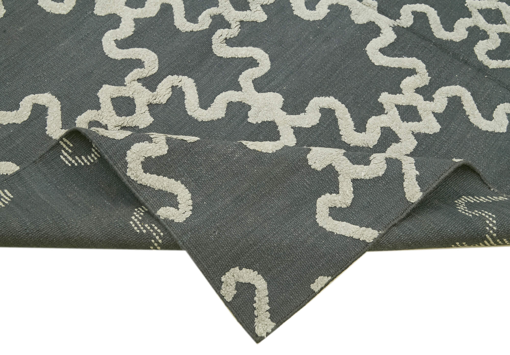 Handmade Wool Cotton Rug | Soft Wool Cotton Blend Grey Geometric Area Rug 8'0''x9'1''