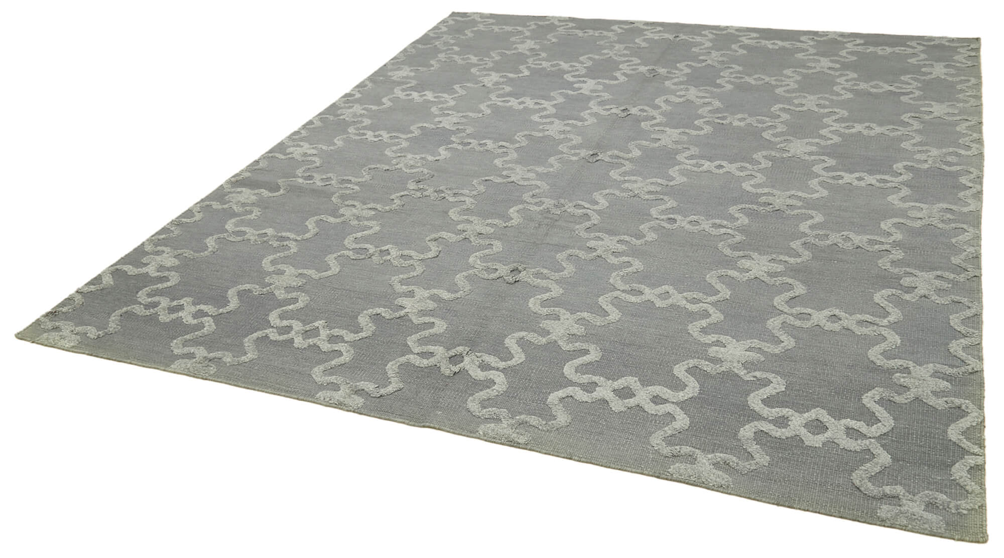 Handmade Wool Cotton Rug - Grey Geometric Area Rug 8'0" x 10'0" by Agacan