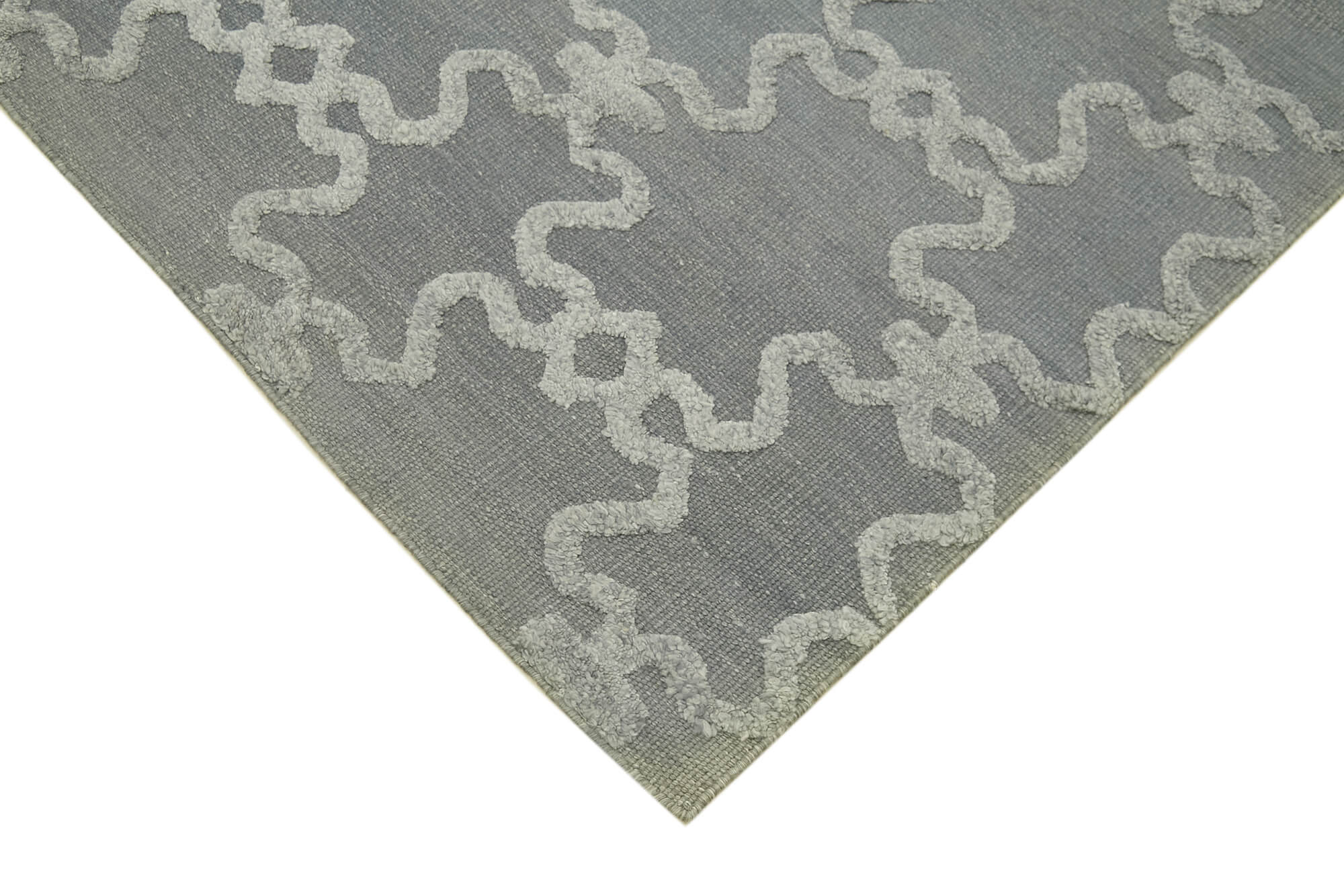 Handmade Wool Cotton Rug - Grey Geometric Area Rug 8'0" x 10'0" by Agacan