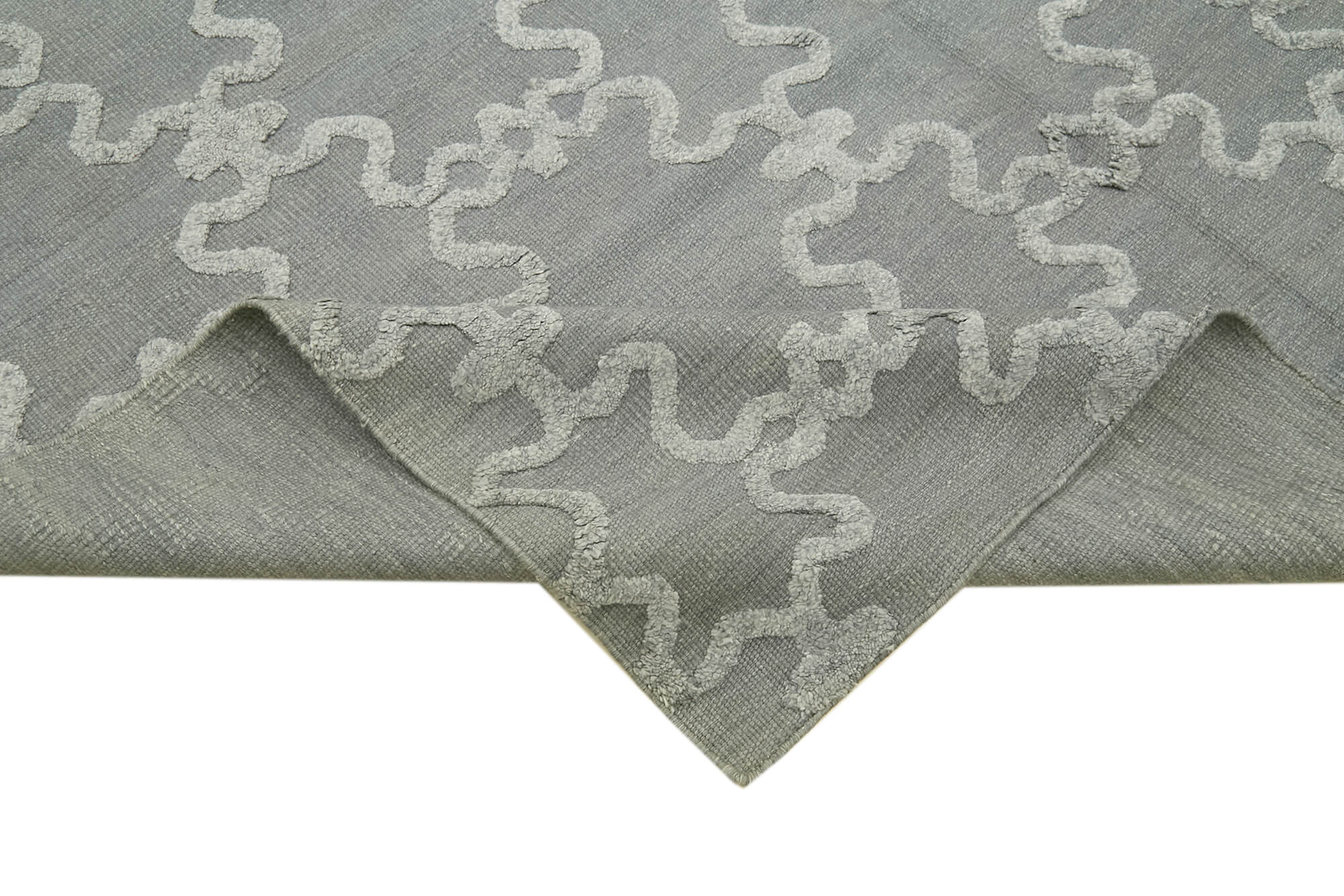 Handmade Wool Cotton Rug - Grey Geometric Area Rug 8'0" x 10'0" by Agacan