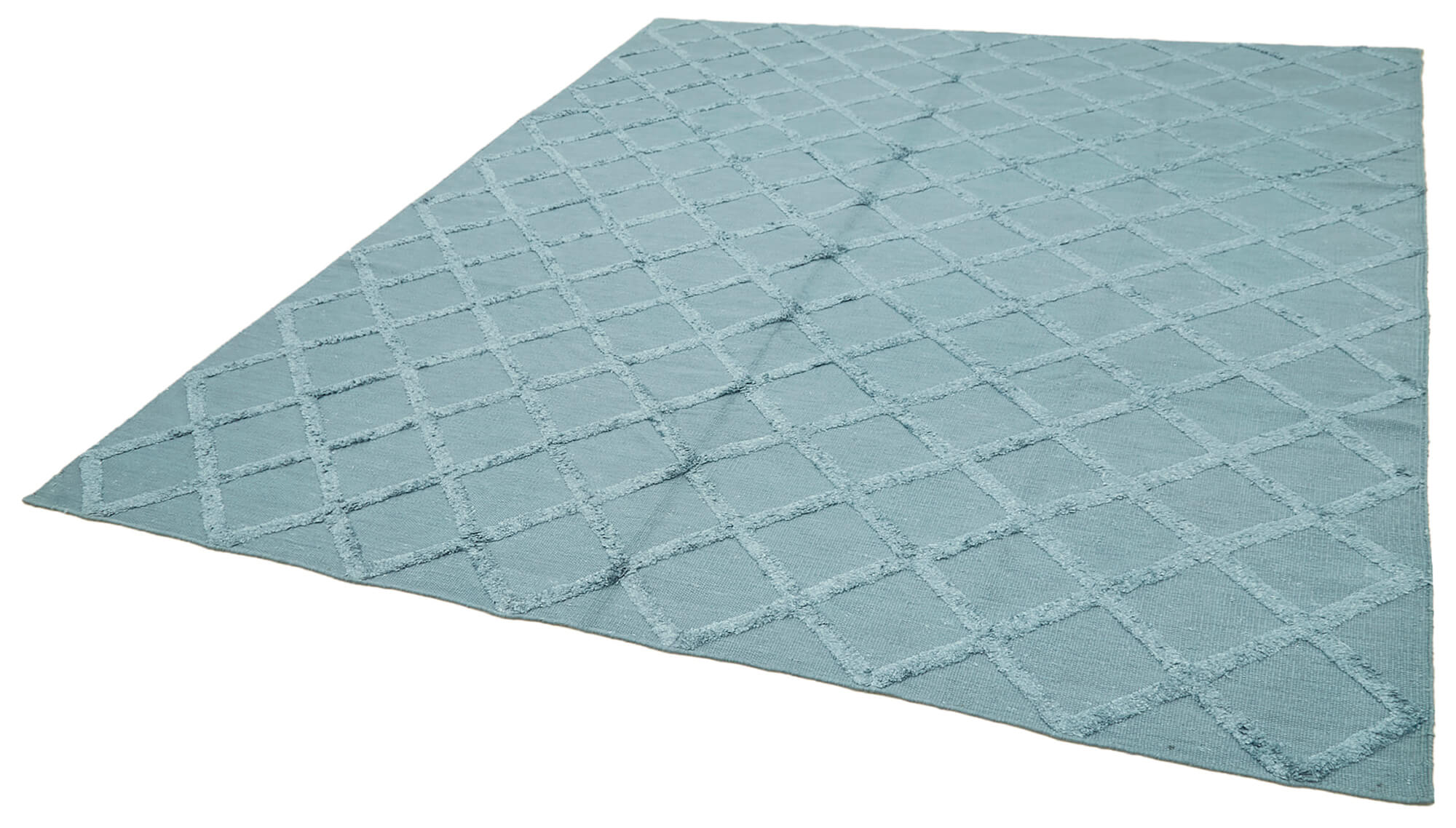 Handmade Wool Cotton Rug | Vintage Wool Carpet with Blue Geometric Pattern - 8x10