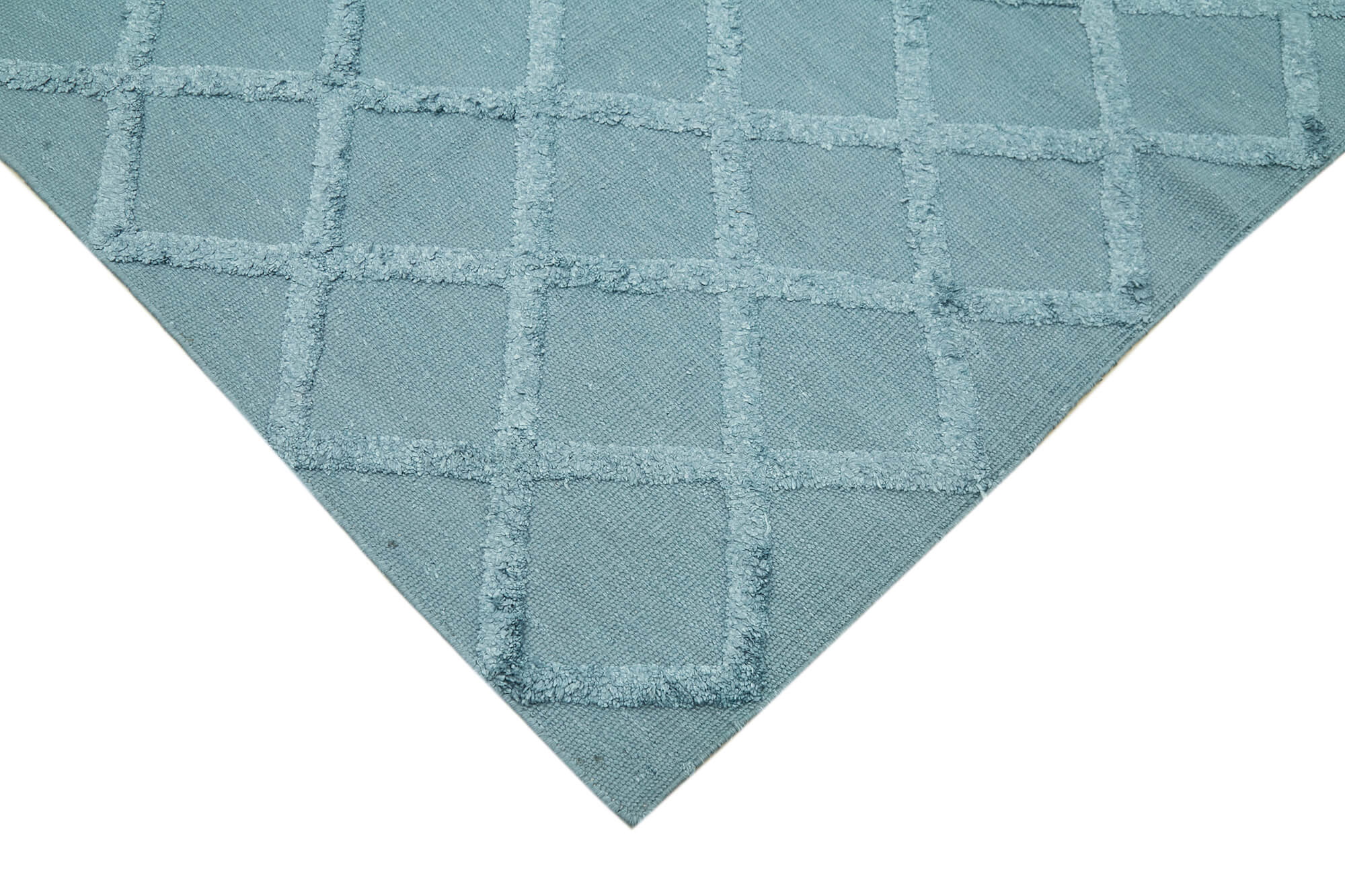 Handmade Wool Cotton Rug | Vintage Wool Carpet with Blue Geometric Pattern - 8x10