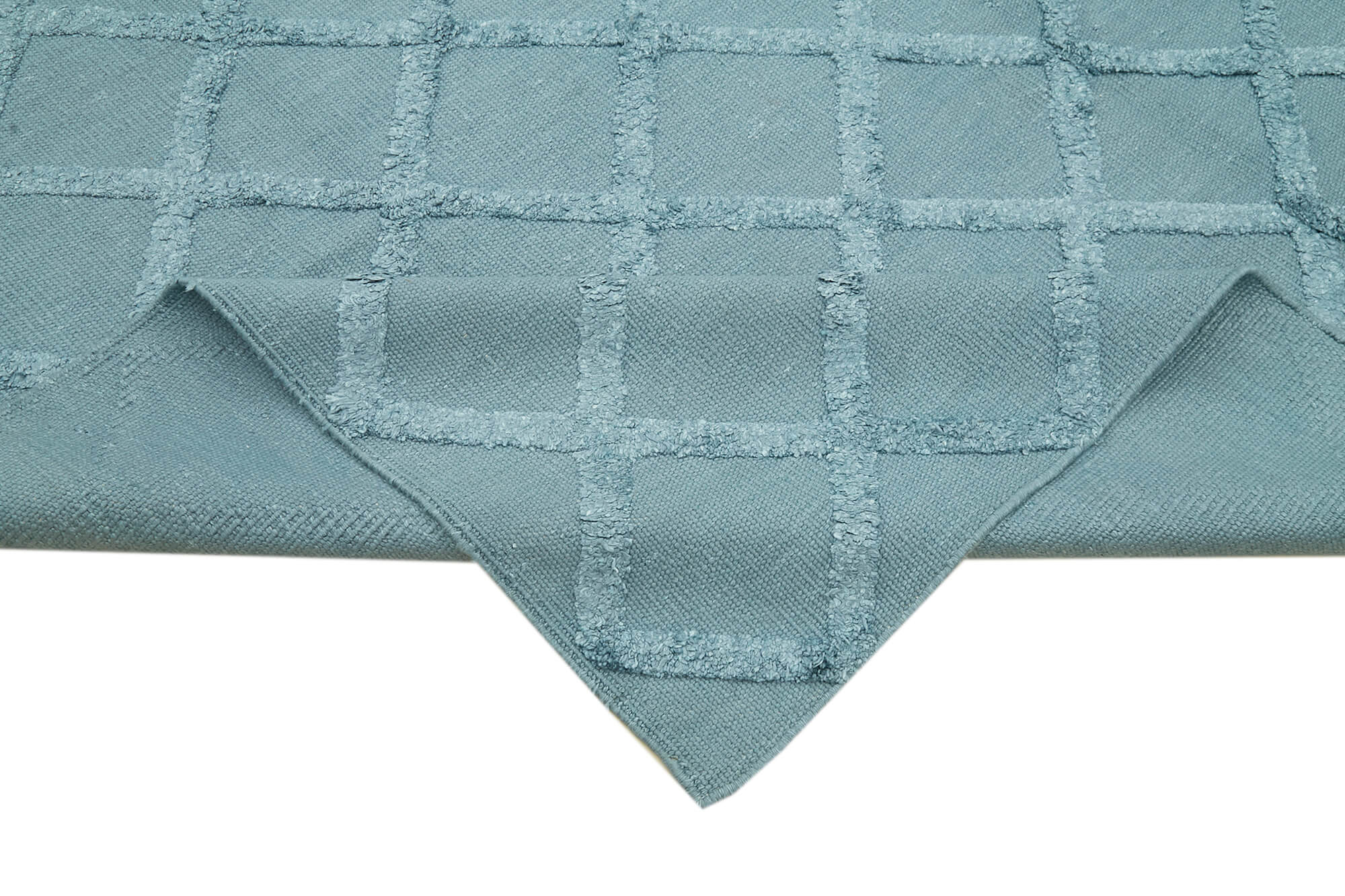 Handmade Wool Cotton Rug | Vintage Wool Carpet with Blue Geometric Pattern - 8x10