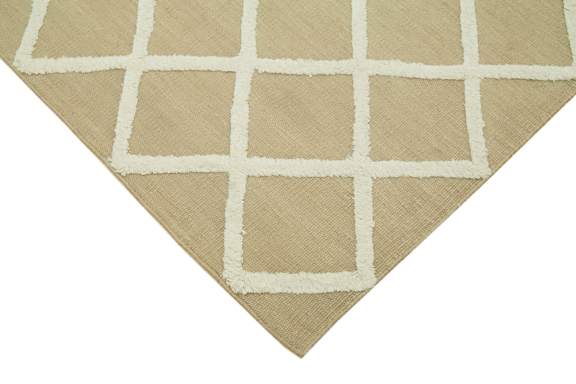 Handmade Wool Cotton Rug – Beige Geometric Area Rug | Durable Vintage Wool Carpet 8'x10'
