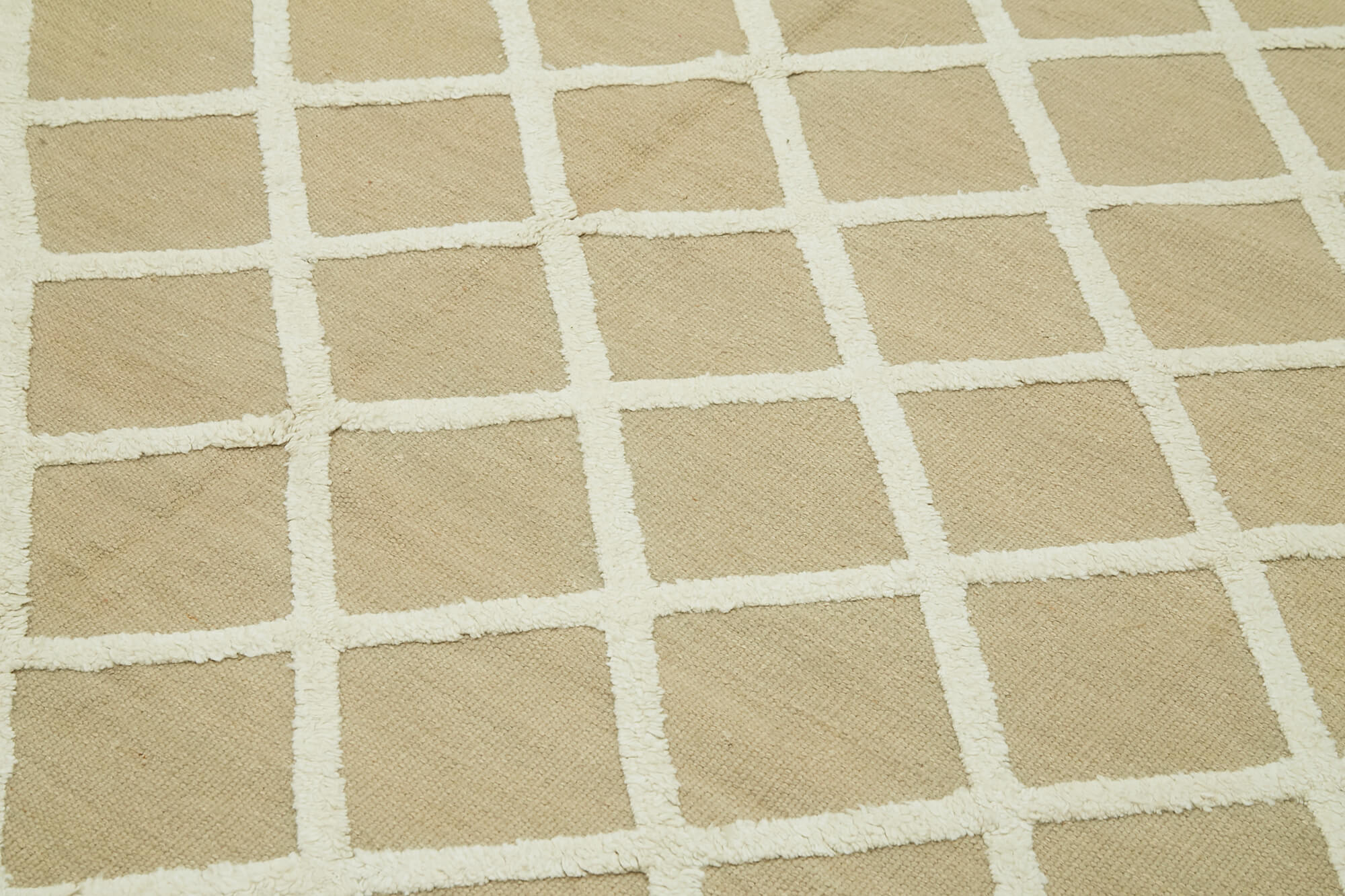 Handmade Wool Cotton Rug – Beige Geometric Area Rug | Durable Vintage Wool Carpet 8'x10'