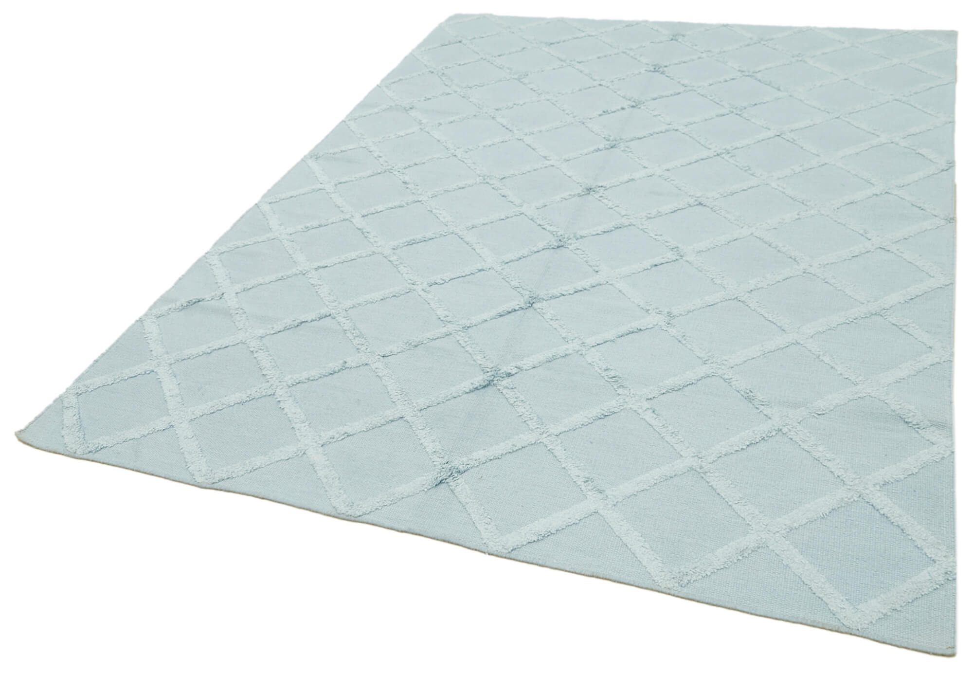 Handmade Wool Cotton Rug – Blue Geometric Area Rug 6x9 Feet Durable Living Room Carpet