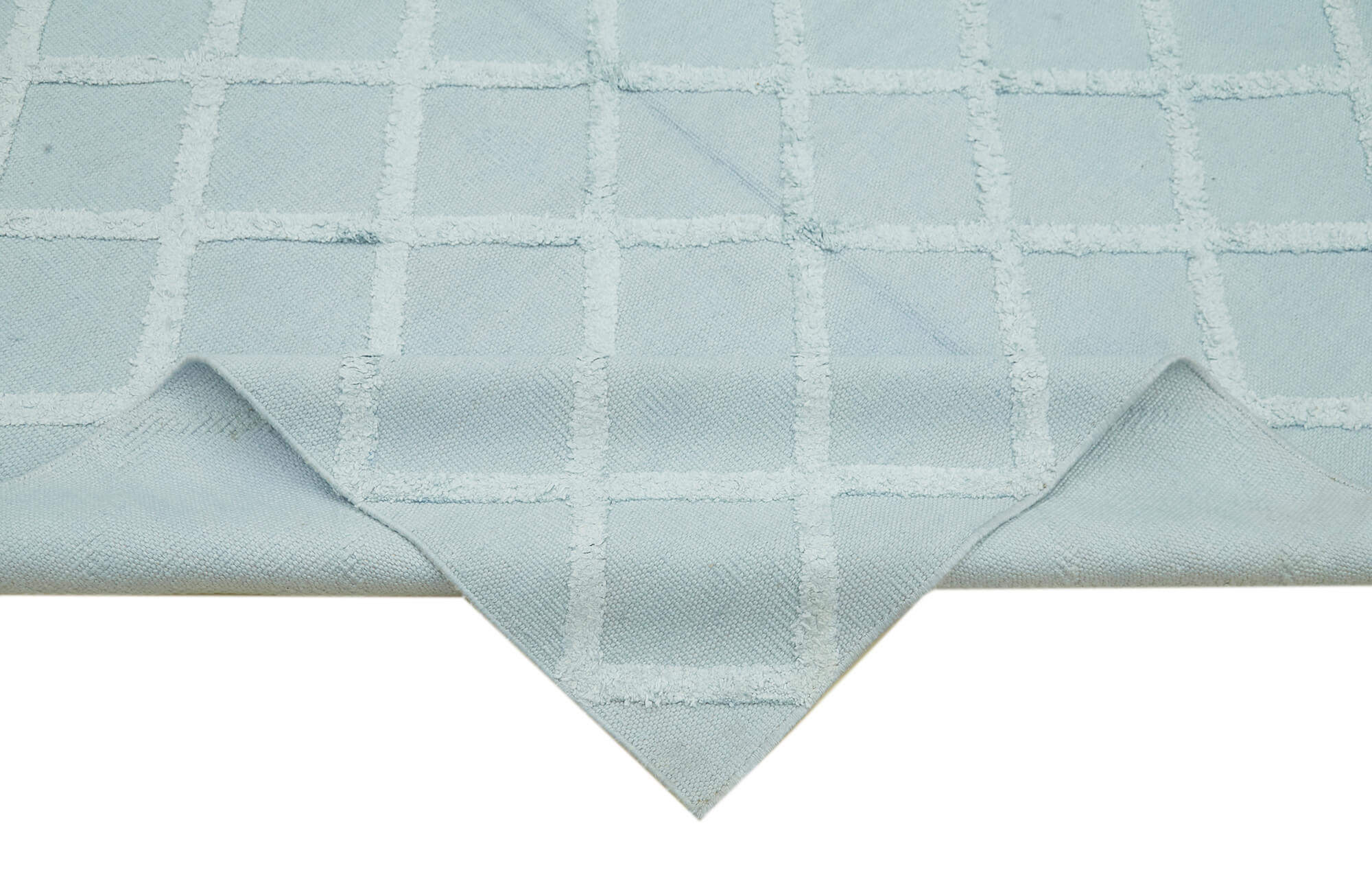 Handmade Wool Cotton Rug – Blue Geometric Area Rug 6x9 Feet Durable Living Room Carpet
