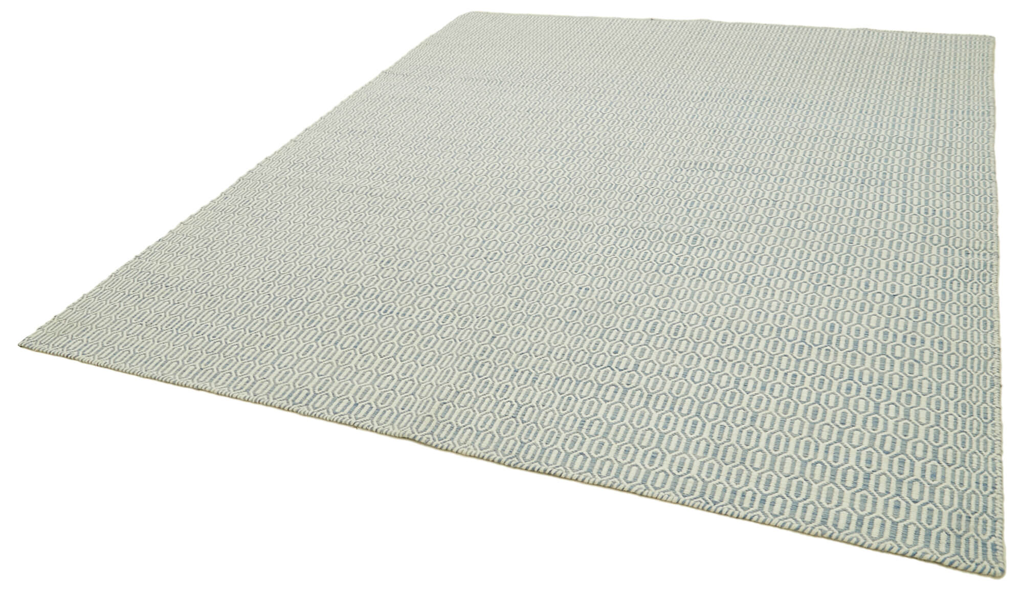 Handmade Wool Cotton Rug - Blue Geometric Area Rug 8'x10' Artisan Crafted Carpet
