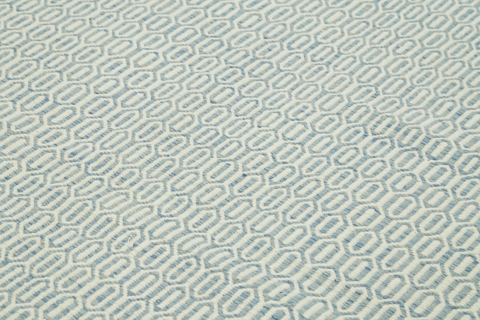 Handmade Wool Cotton Rug - Blue Geometric Area Rug 8'x10' Artisan Crafted Carpet