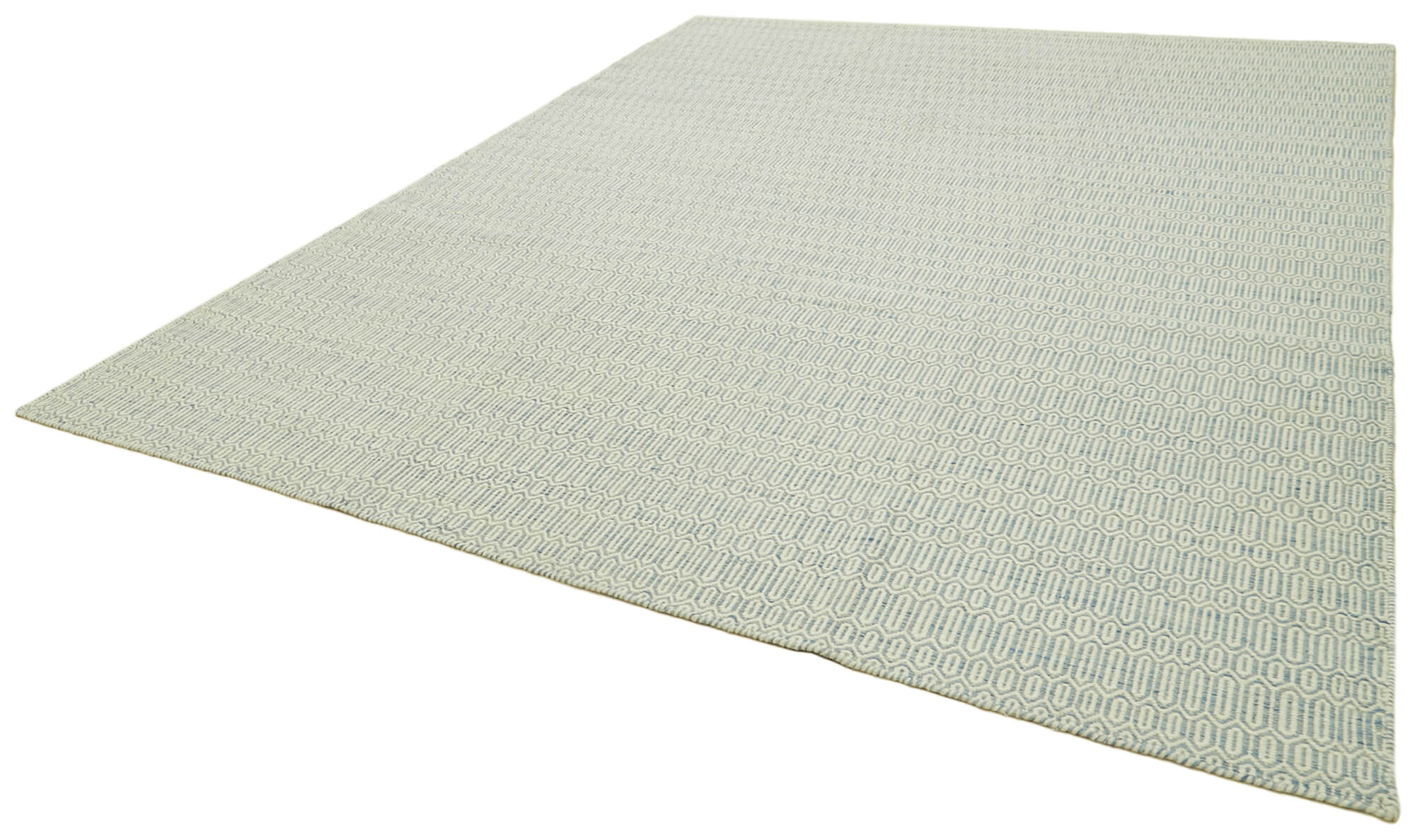 Handmade Wool Cotton Rug – Blue Geometric Area Rug | Durable Natural Fiber Carpet 9'x12'
