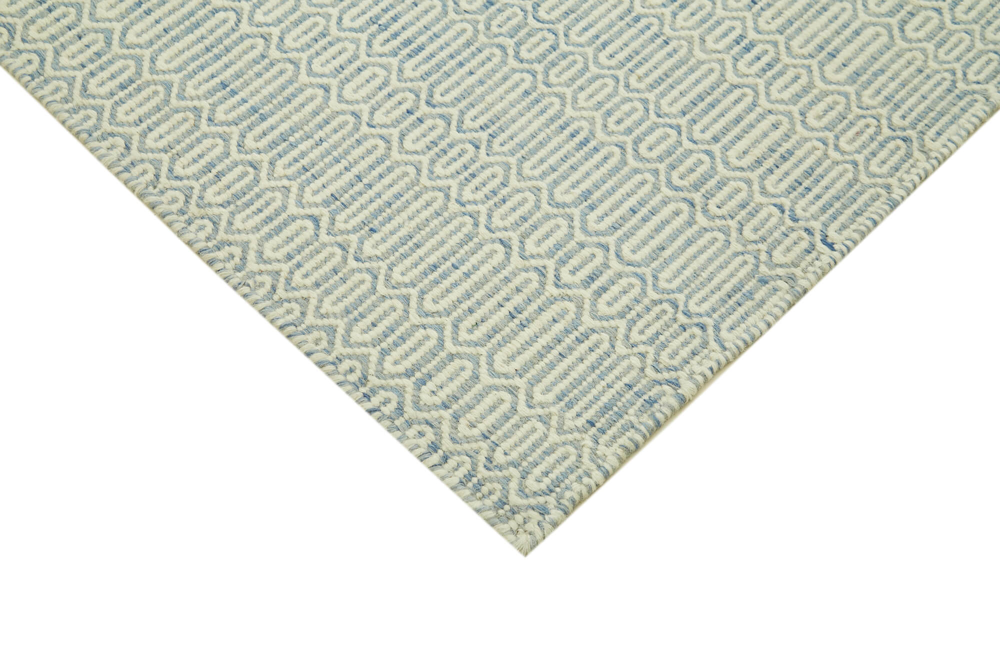 Handmade Wool Cotton Rug – Blue Geometric Area Rug | Durable Natural Fiber Carpet 9'x12'