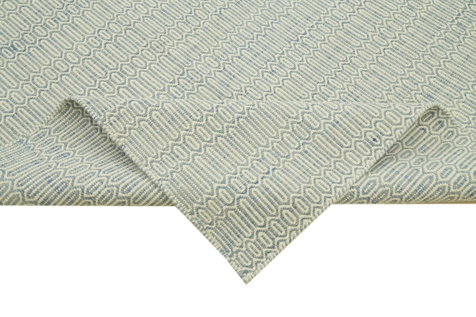 Handmade Wool Cotton Rug – Blue Geometric Area Rug | Durable Natural Fiber Carpet 9'x12'