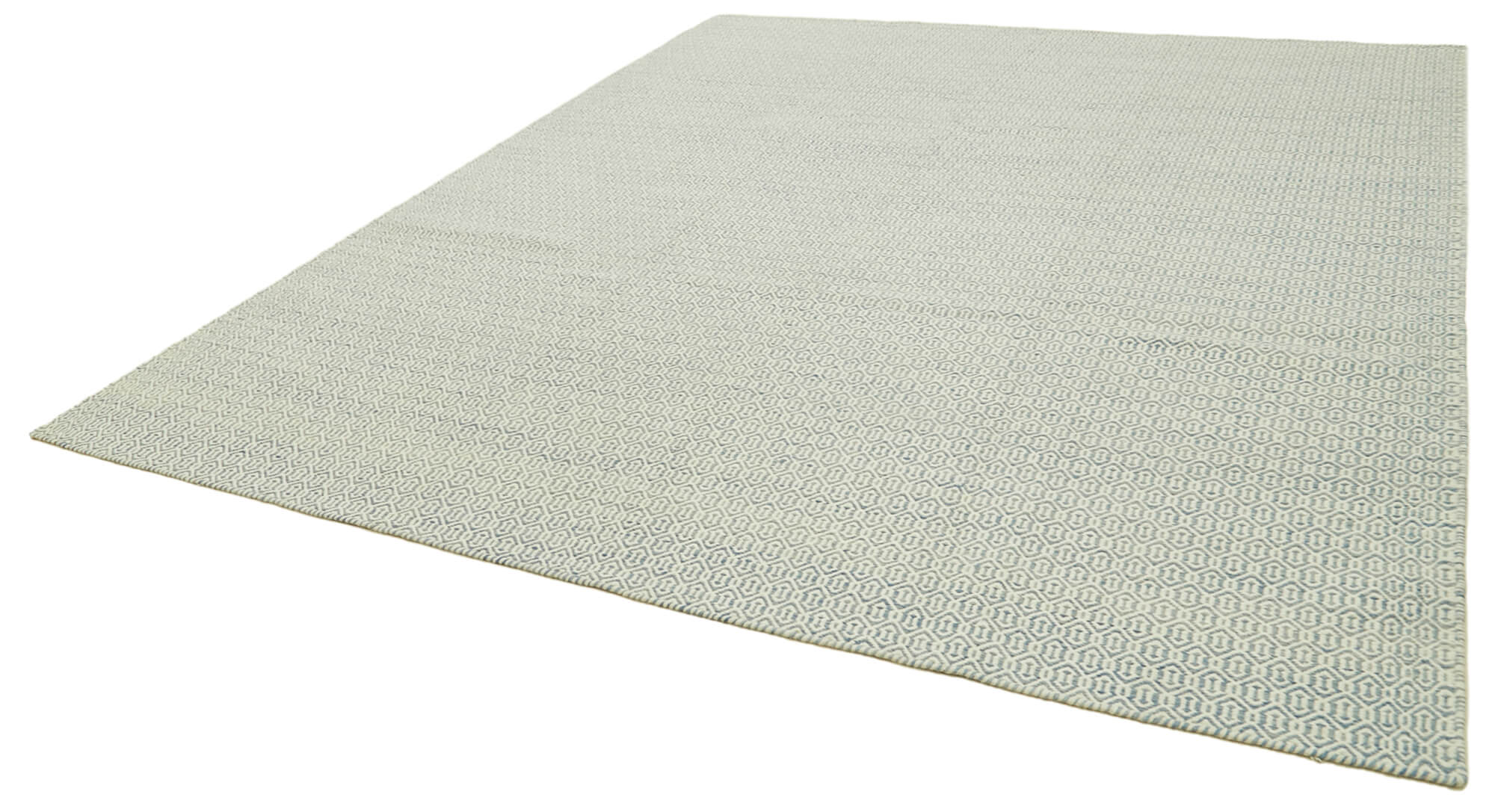 Handmade Wool Cotton Rug | Blue Geometric Area Rug - Soft Wool Texture, Durable Cotton
