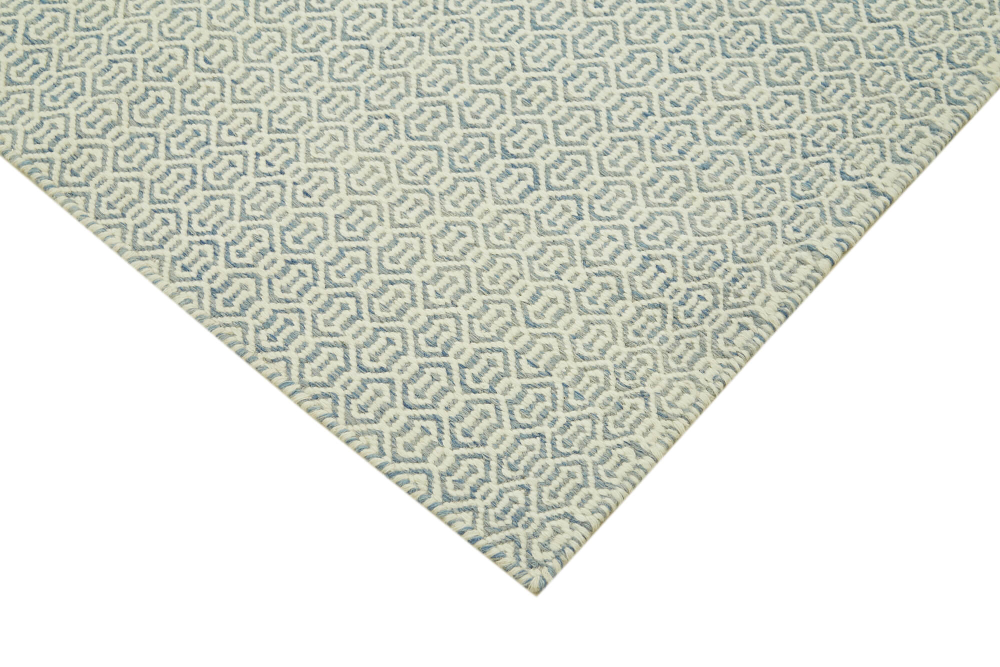Handmade Wool Cotton Rug | Blue Geometric Area Rug - Soft Wool Texture, Durable Cotton