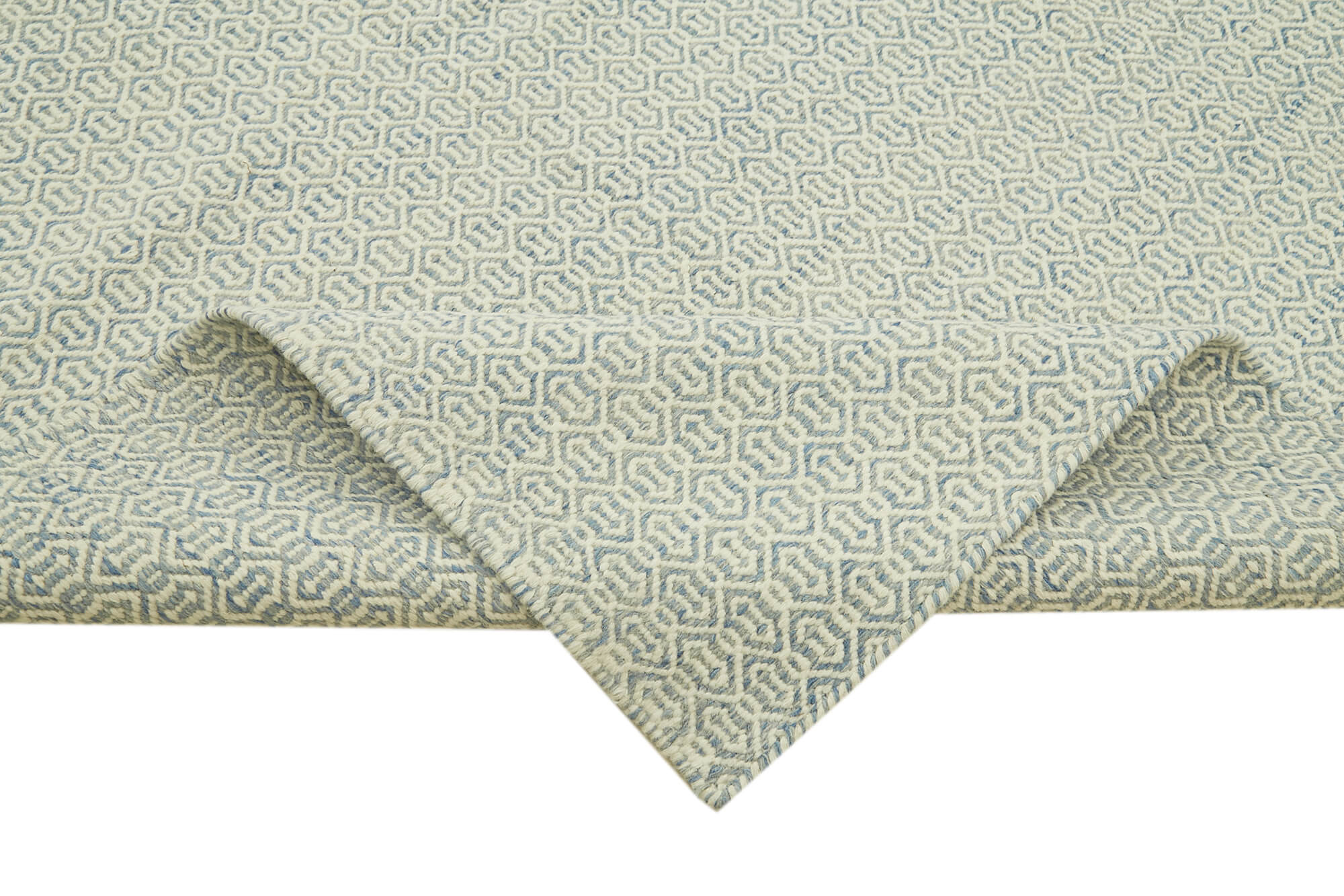 Handmade Wool Cotton Rug | Blue Geometric Area Rug - Soft Wool Texture, Durable Cotton
