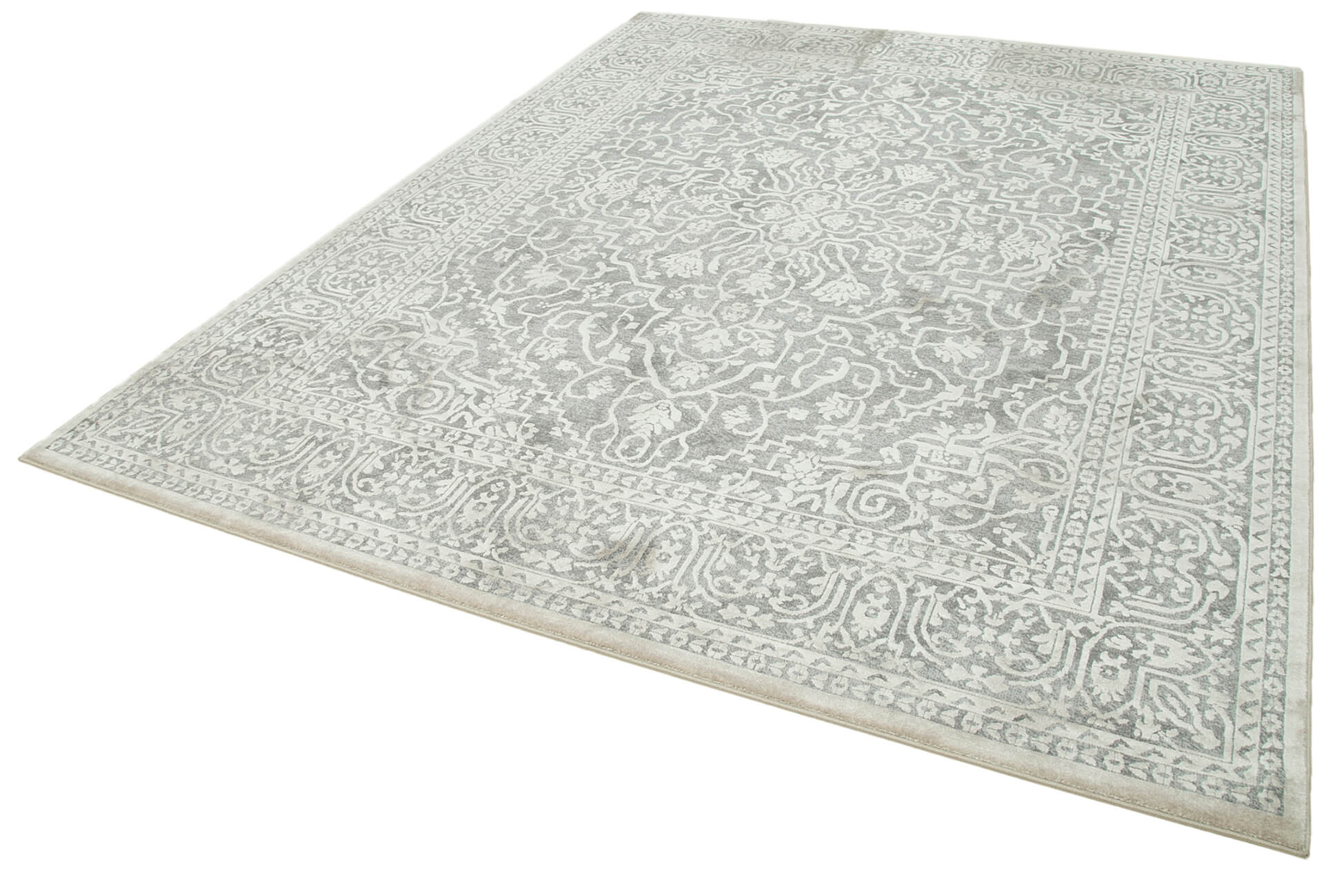 Grey Handmade Rug – Classic Viscose Carpet | Hand Woven Rug 7'10'' x 10'0''