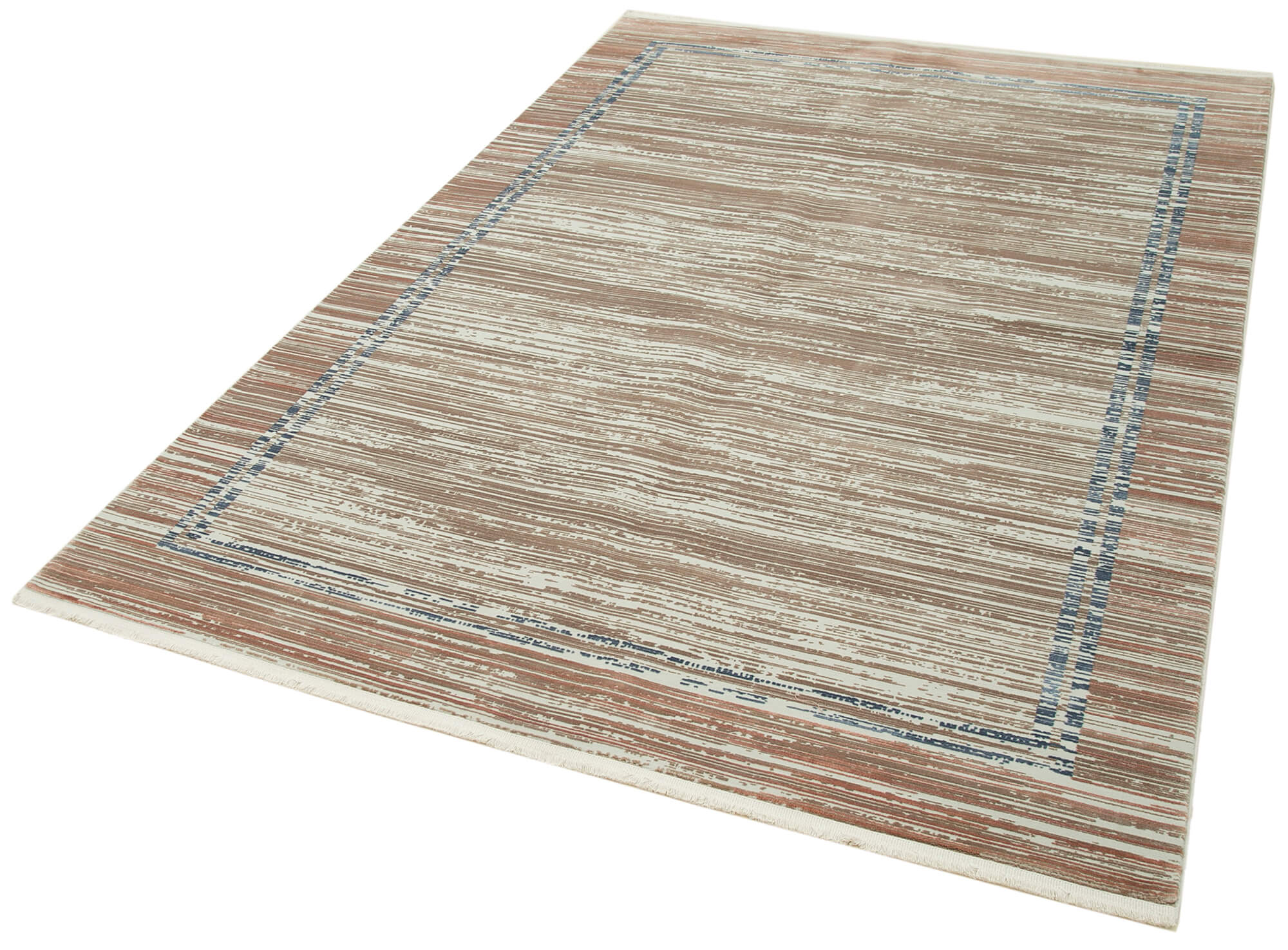 Handmade Vintage Rug - Beige Striped Pattern Turkish Hand Knotted Carpet 5'3''x7'7''