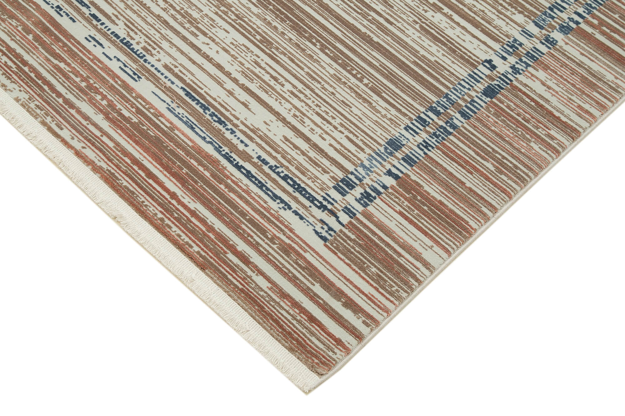 Handmade Vintage Rug - Beige Striped Pattern Turkish Hand Knotted Carpet 5'3''x7'7''