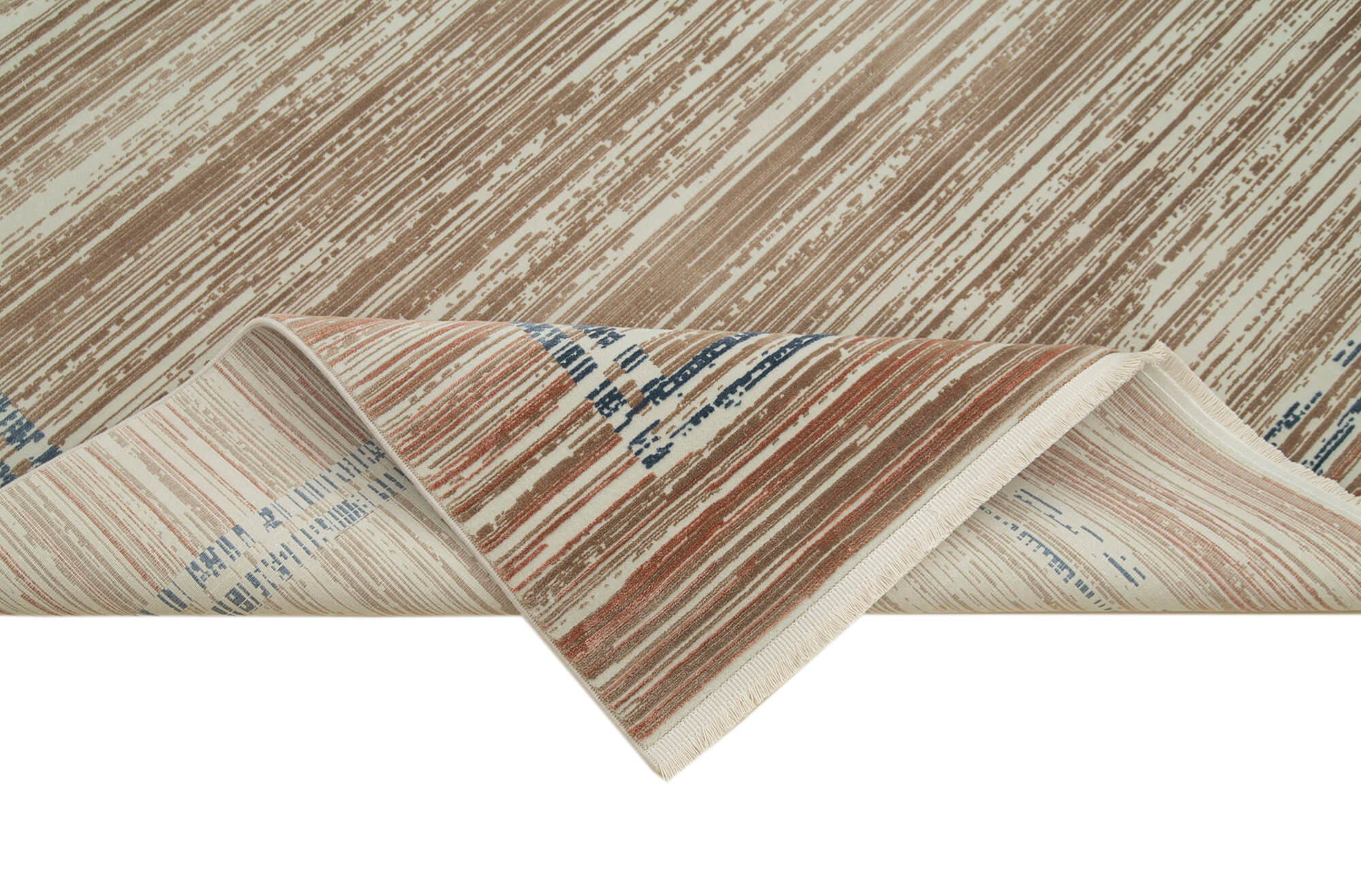Handmade Vintage Rug - Beige Striped Pattern Turkish Hand Knotted Carpet 5'3''x7'7''