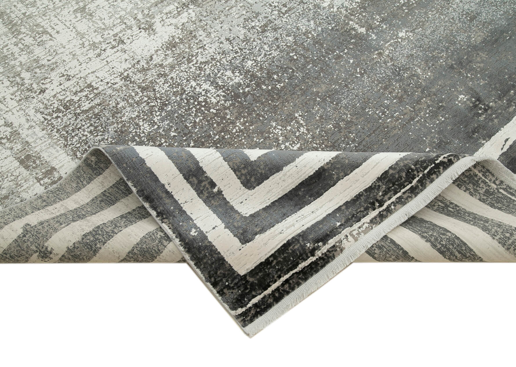 Handmade Vintage Rug - Grey Viscose 7'10'' x 11'2'' | Turkish Wool & Cotton Weave
