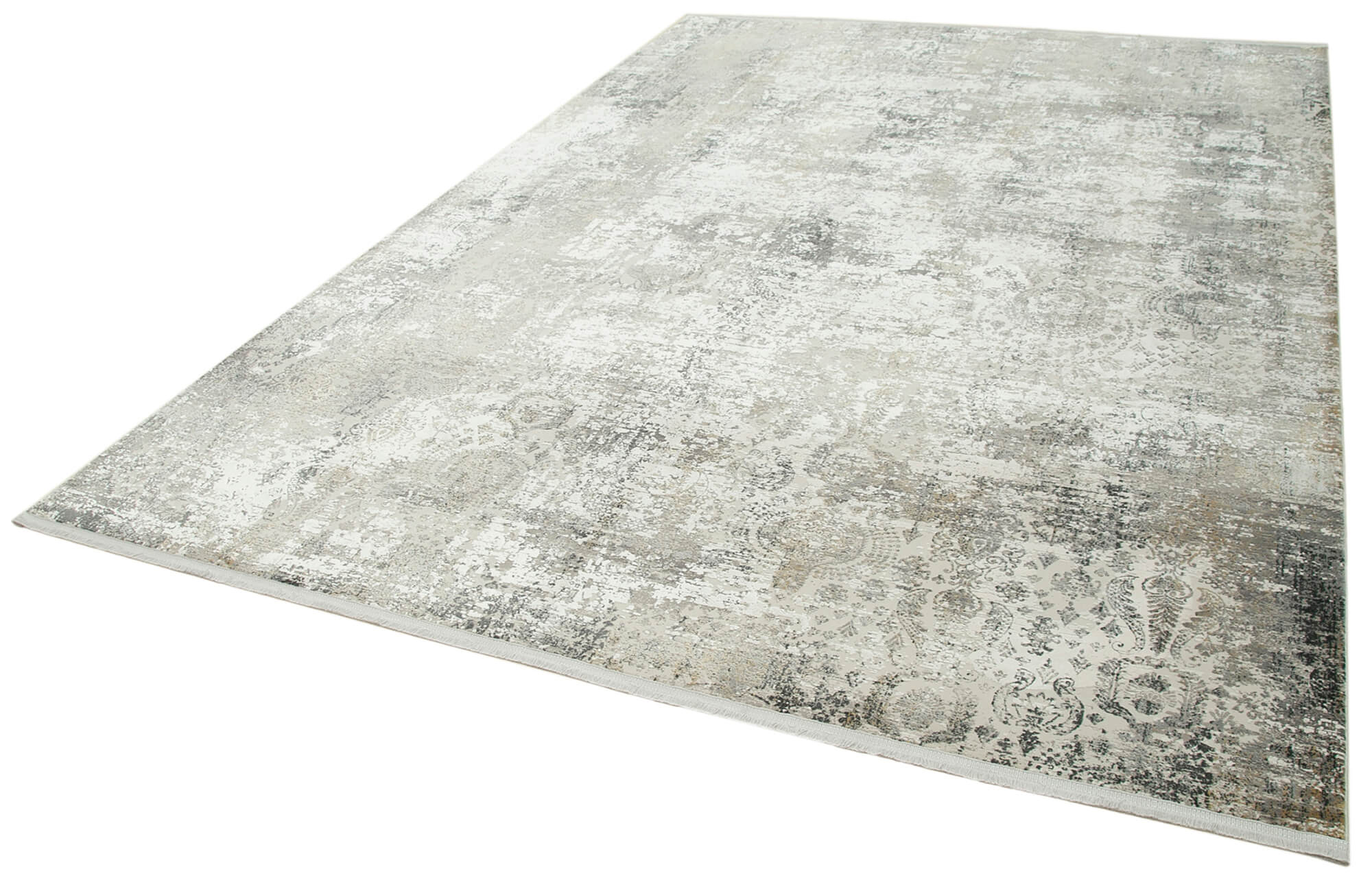 Vintage Handmade Rug – Hand Woven Rug 7'10''x10'10'' | Turkish Wool Carpet Grey Viscose