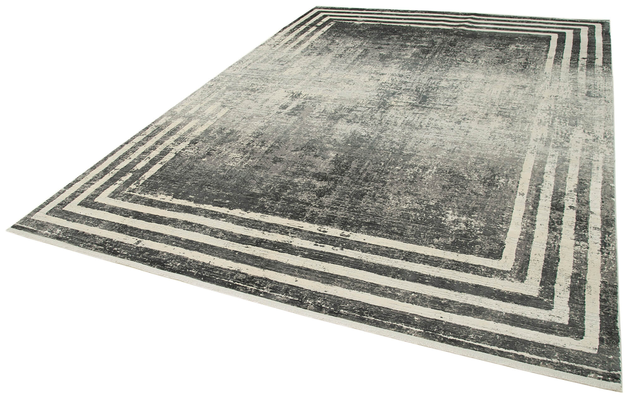 Vintage Handmade Rug - Hand Woven Grey Viscose Wool Cotton Area Carpet 7'10''x11'2''