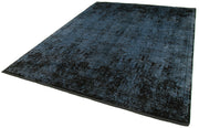 Vintage Handmade Rug - Black Viscose Carpet 7x10 Foot Hand Woven Rug