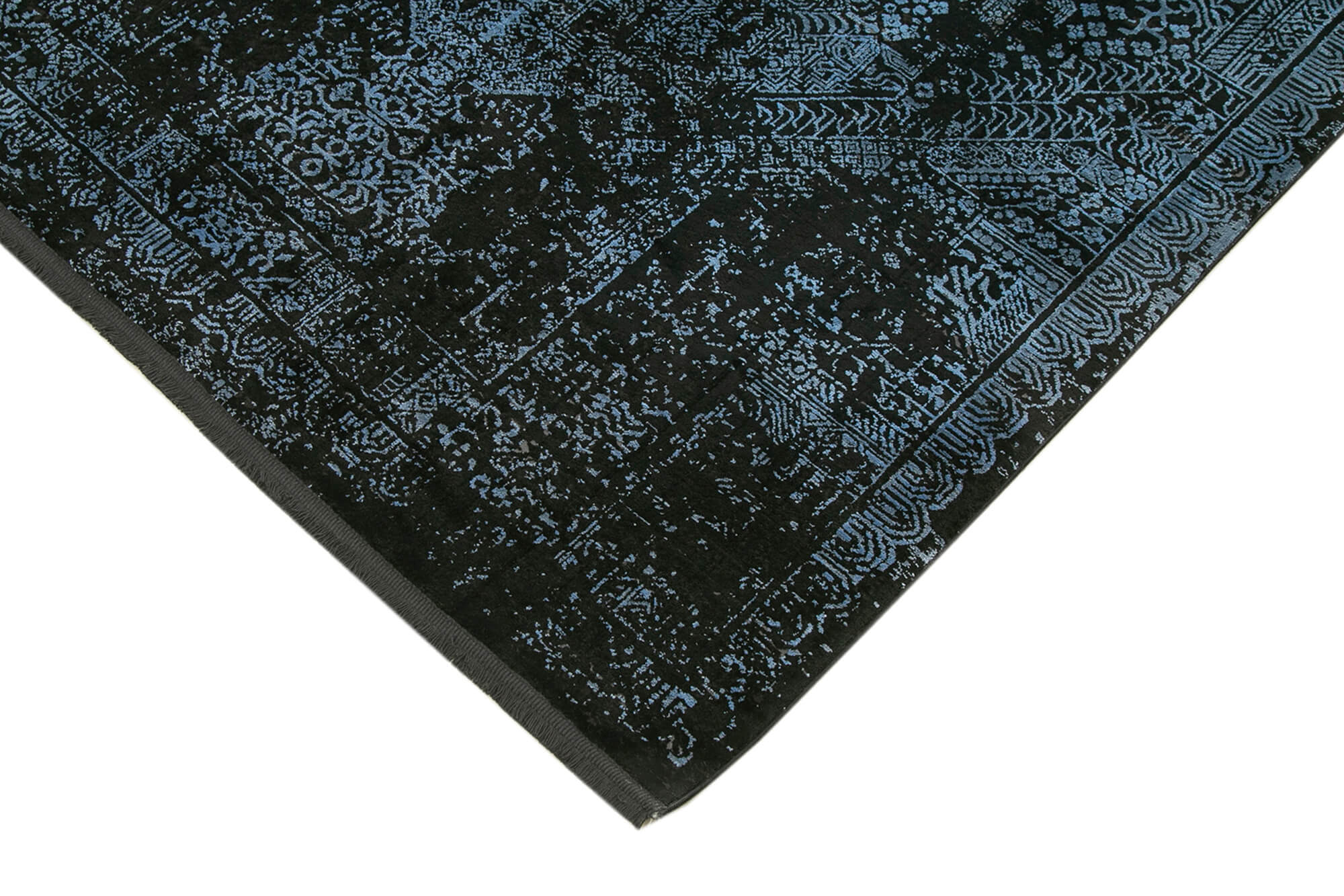 Vintage Handmade Rug - Black Viscose Carpet 7x10 Foot Hand Woven Rug