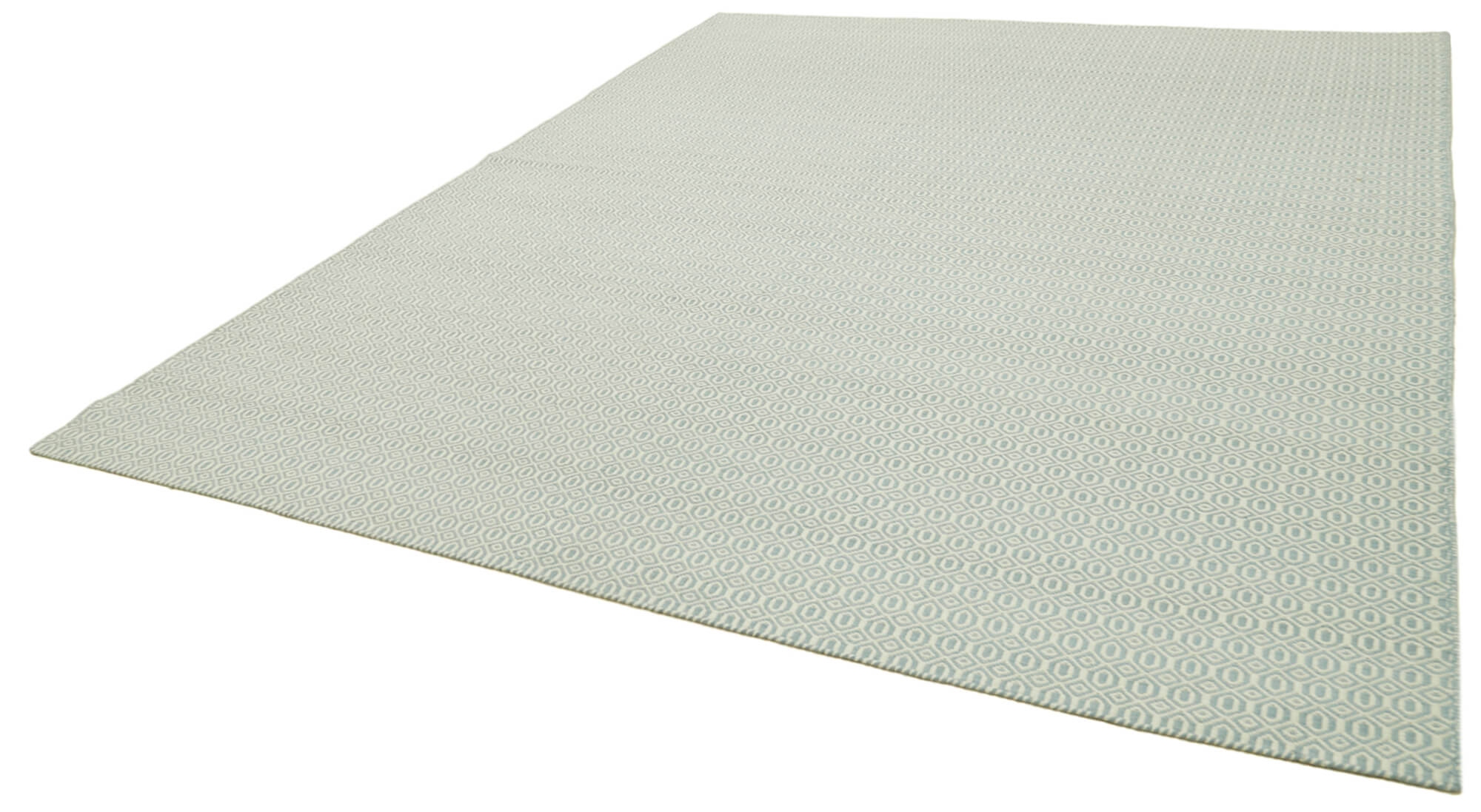 Handmade Wool Cotton Rug – Blue Geometric Area Rug, Vintage Turkish Carpet 9'x12'