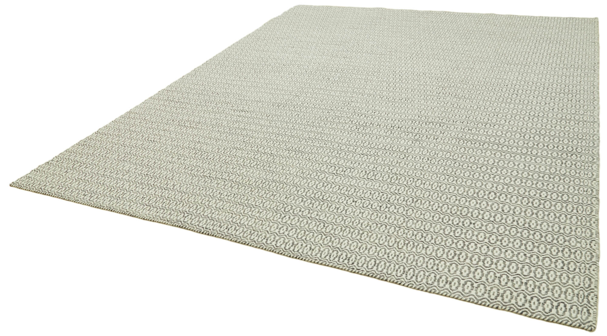 Handmade Wool Cotton Rug – Grey Geometric Area Rug | Vintage Hand Woven Carpet 9'x12'