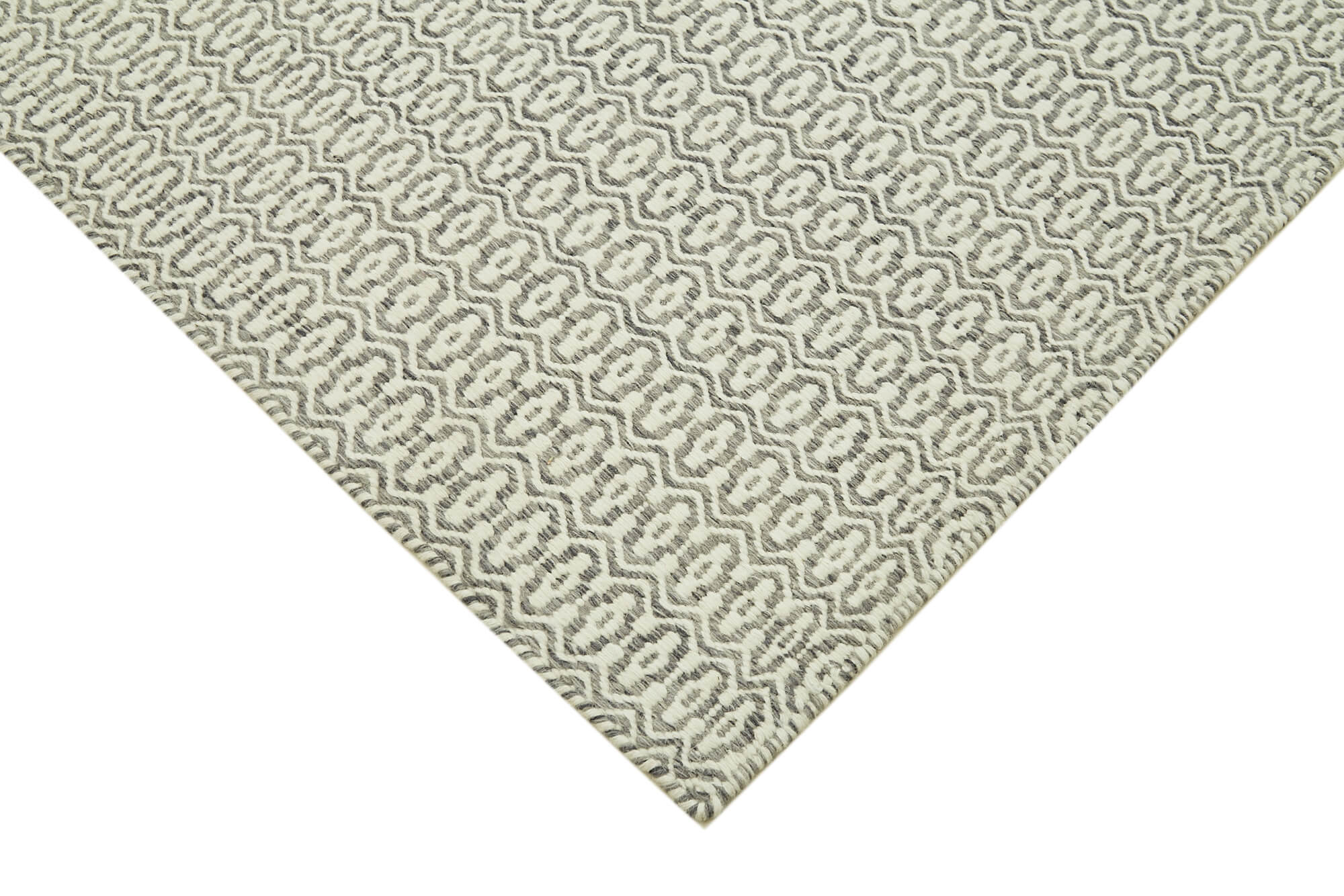Handmade Wool Cotton Rug – Grey Geometric Area Rug | Vintage Hand Woven Carpet 9'x12'