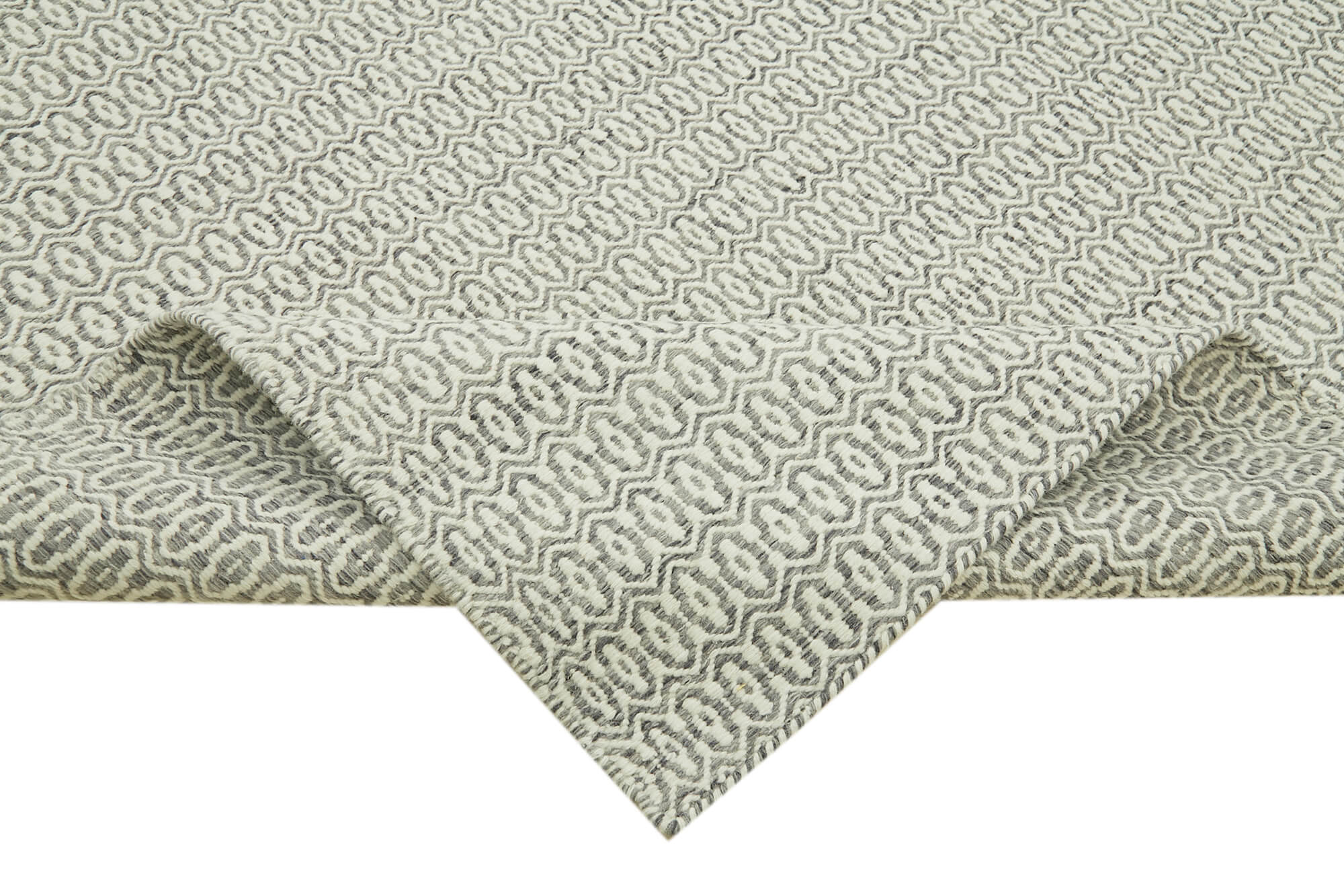 Handmade Wool Cotton Rug – Grey Geometric Area Rug | Vintage Hand Woven Carpet 9'x12'