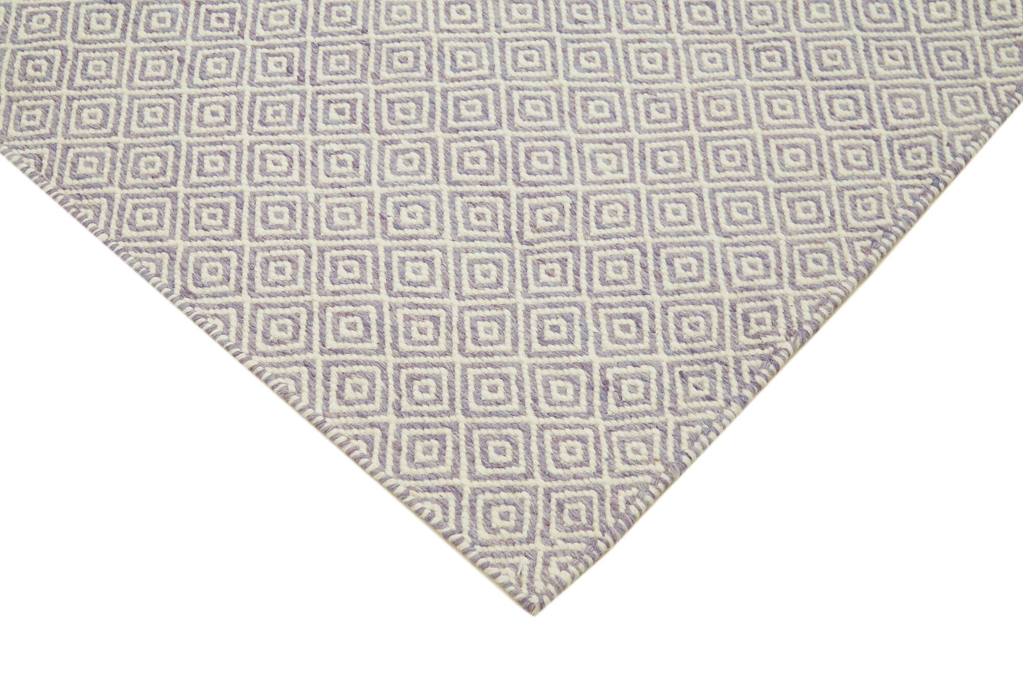 Handmade Wool Cotton Rug | Purple Geometric Area Rug For Large Living Room