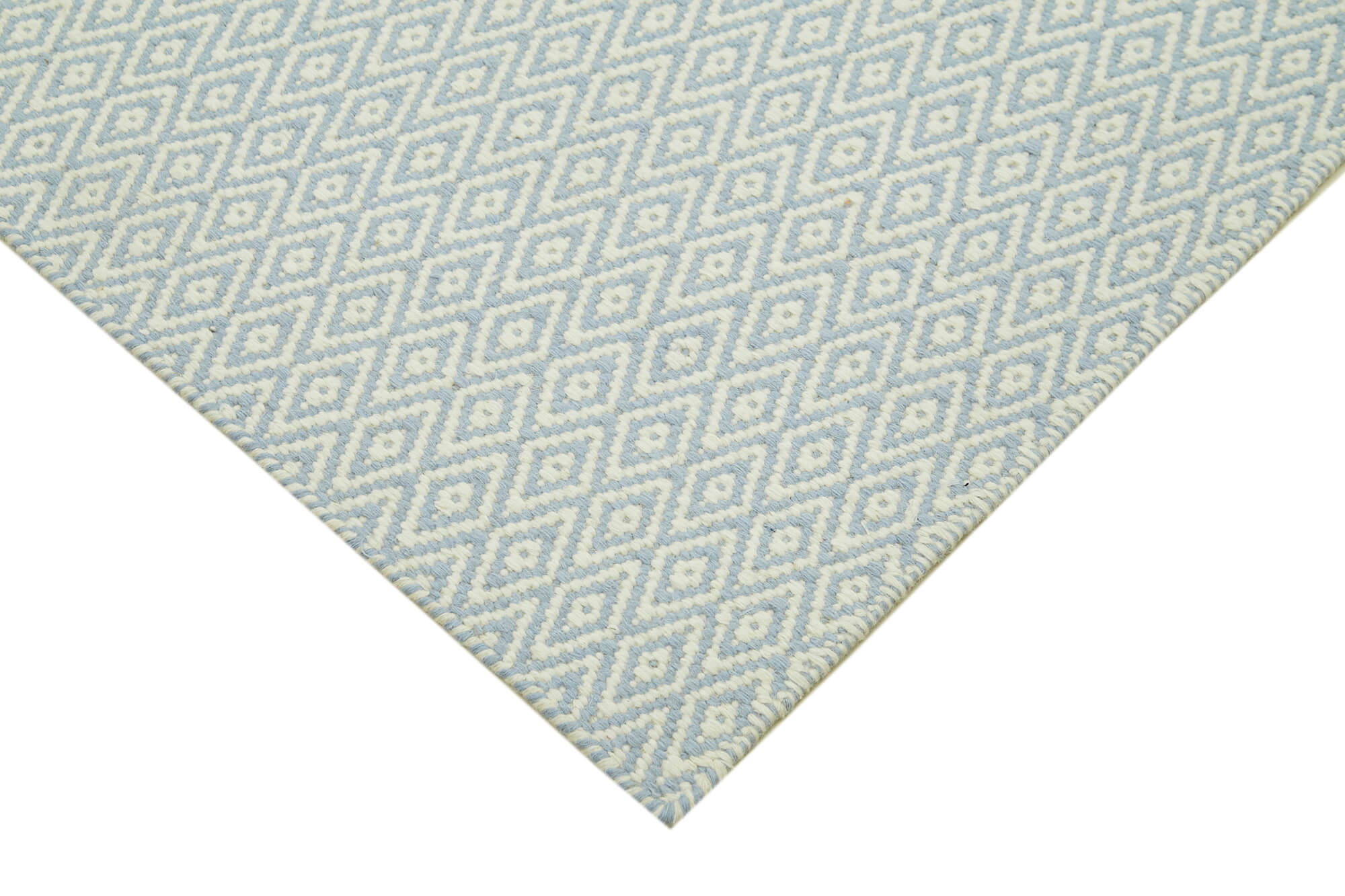 Handmade Wool Cotton Rug – Blue Geometric Area Rug | Durable Soft Textured Floor Decor