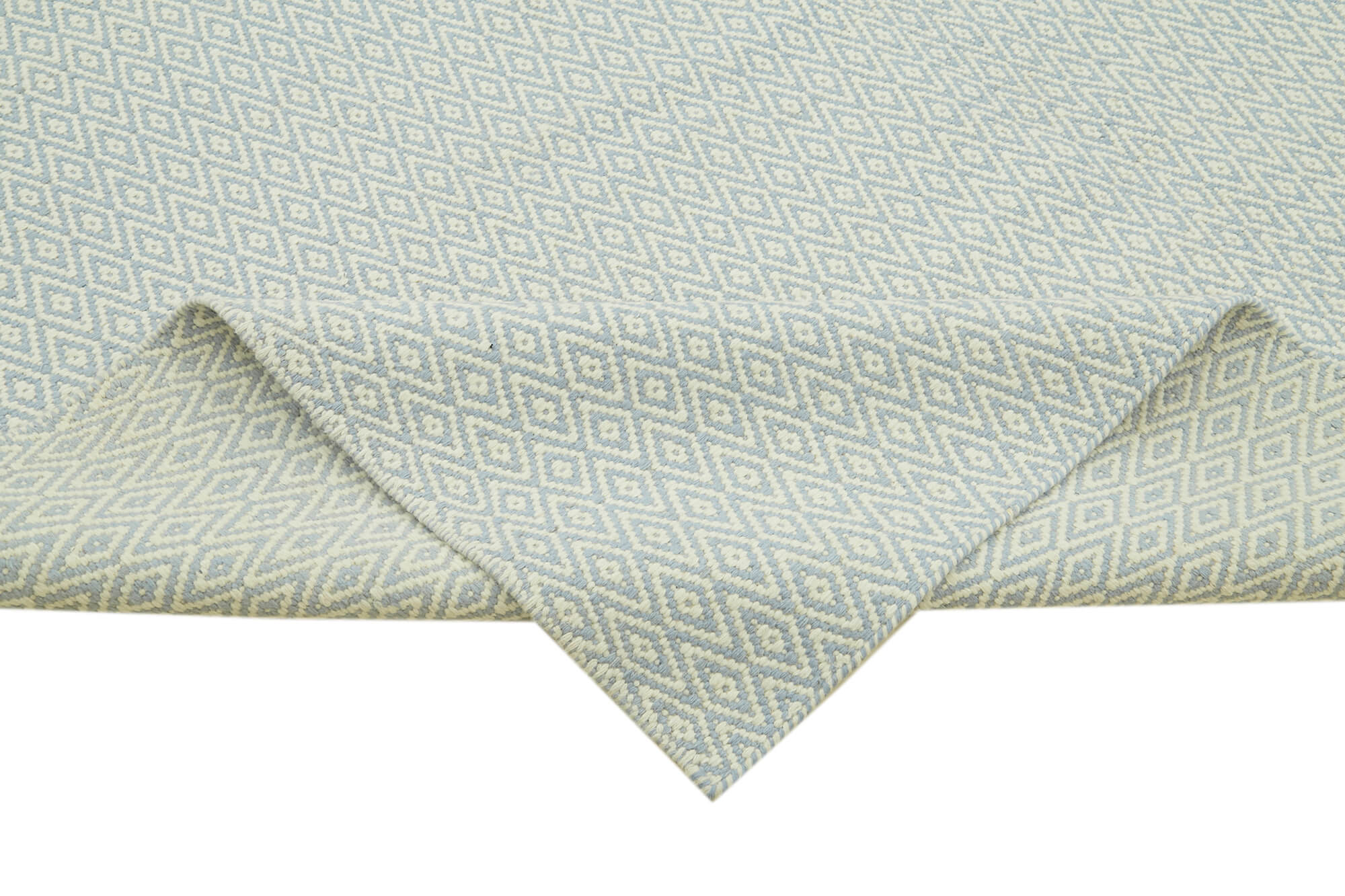 Handmade Wool Cotton Rug – Blue Geometric Area Rug | Durable Soft Textured Floor Decor