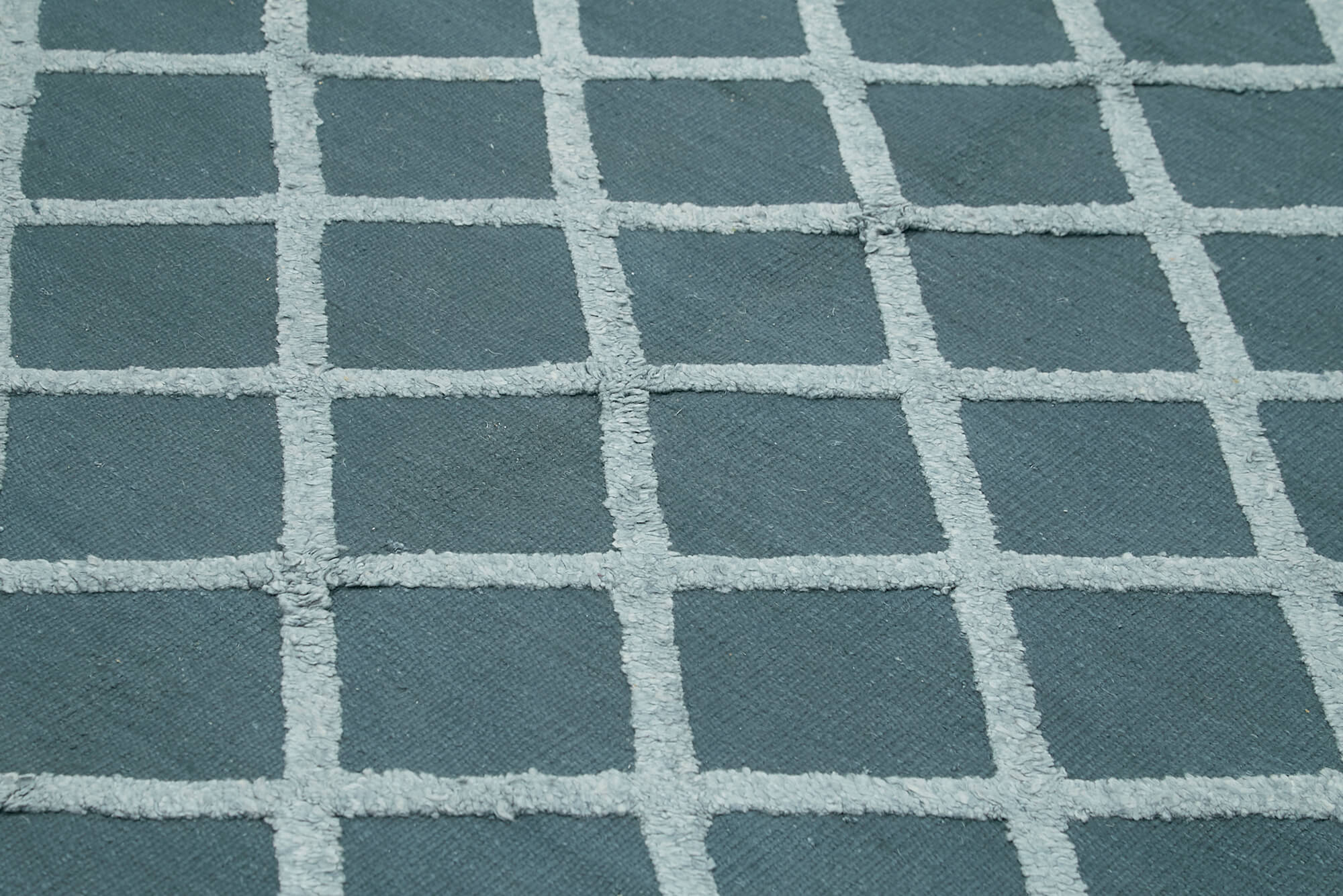 Handmade Wool Cotton Rug – Blue Geometric Area Rug, Soft Wool Carpet, Durable Cotton