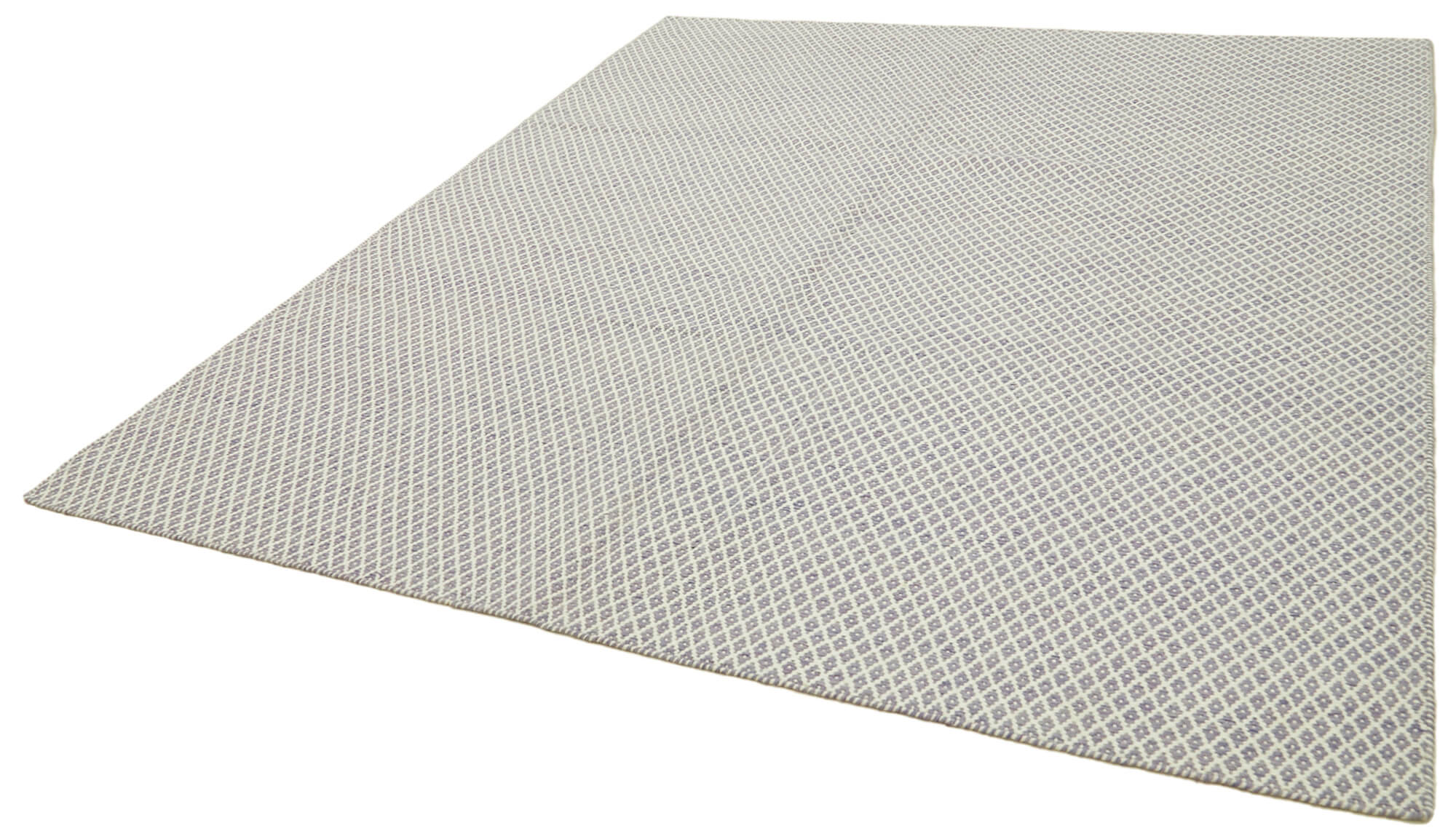 Handmade Wool Cotton Rug - Purple Geometric Area Rug 8x10, Vintage Handwoven Carpet