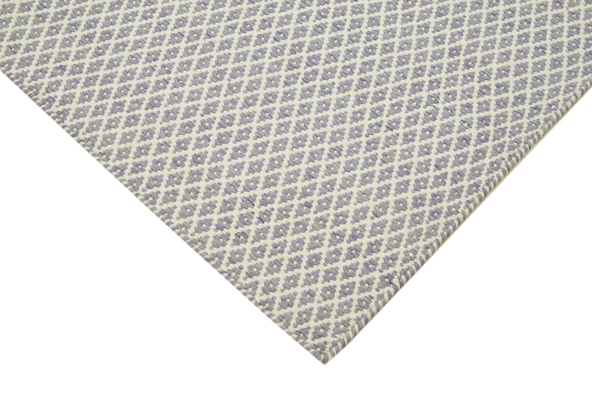 Handmade Wool Cotton Rug - Purple Geometric Area Rug 8x10, Vintage Handwoven Carpet